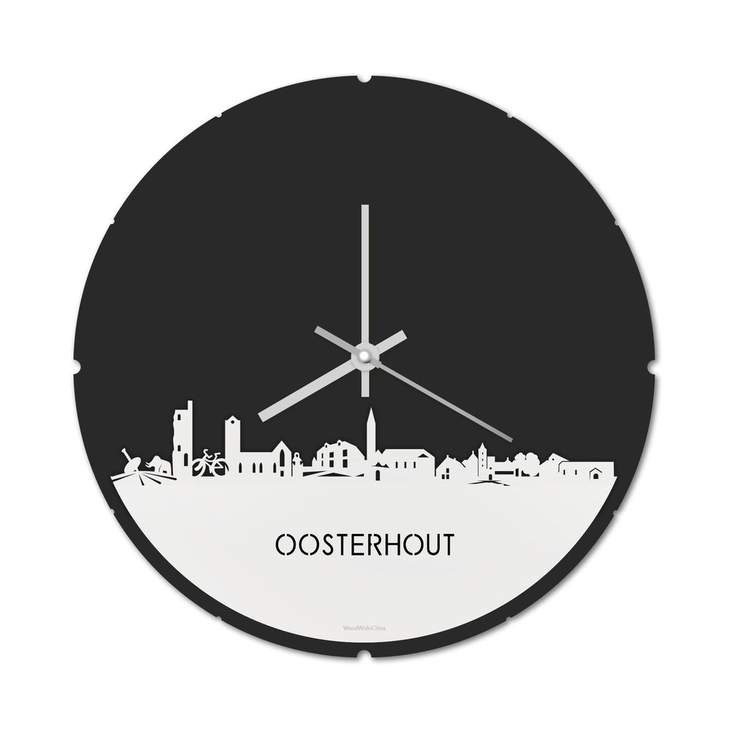 Skyline Klok Rond Oosterhout Wit glanzend gerecycled kunststof cadeau decoratie relatiegeschenk van WoodWideCities