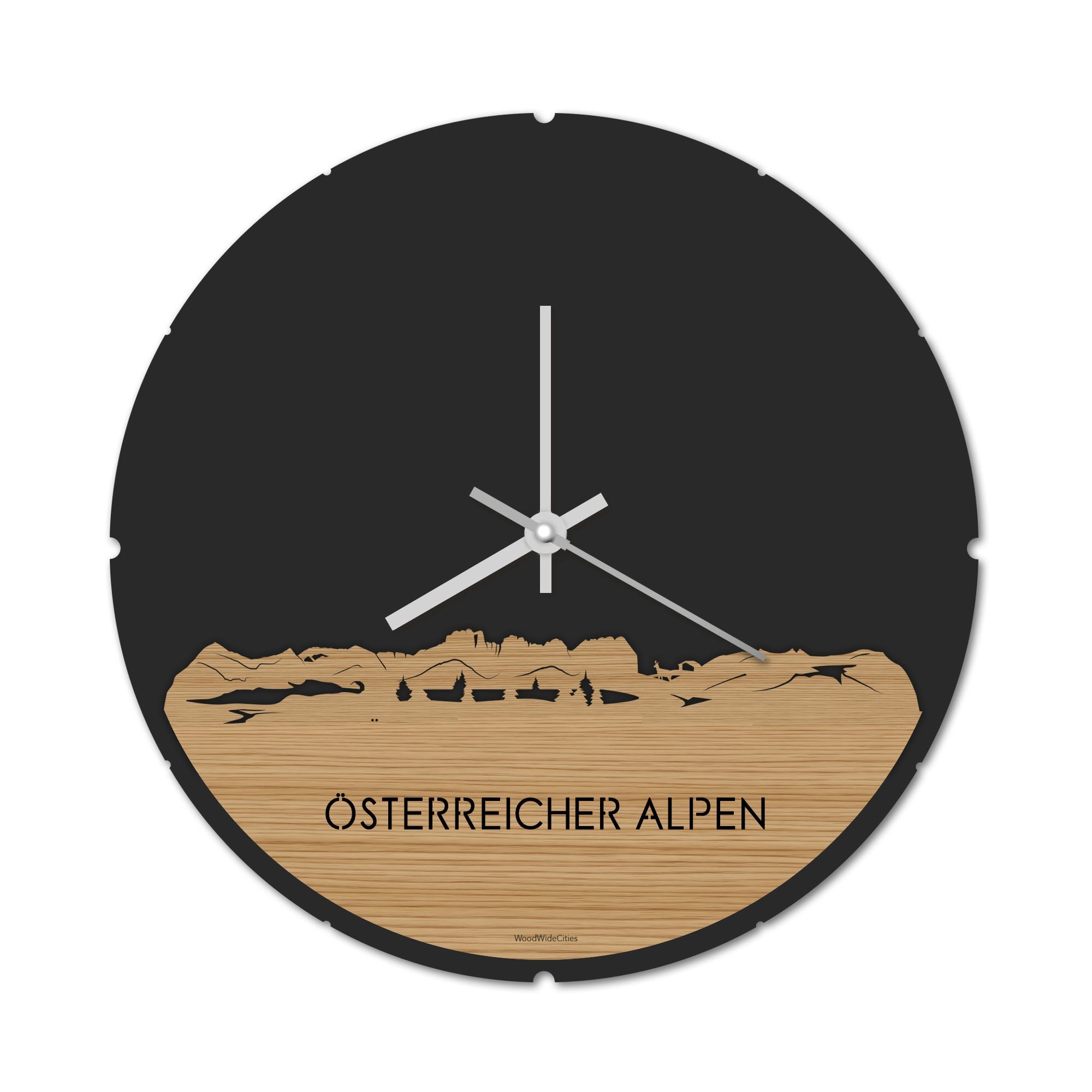 Skyline Klok Rond Österreicher Alpen Bamboe houten cadeau decoratie relatiegeschenk van WoodWideCities