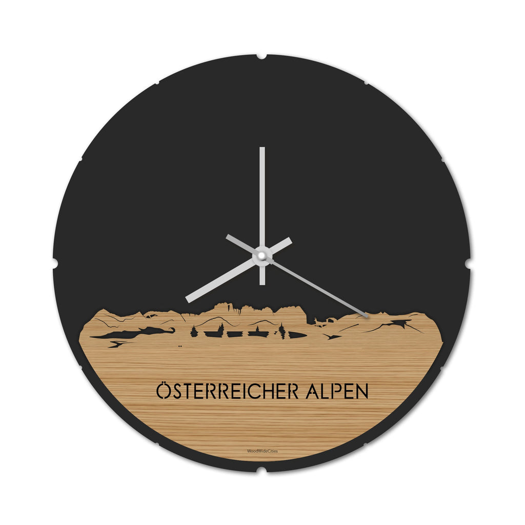 Skyline Klok Rond Österreicher Alpen Bamboe houten cadeau decoratie relatiegeschenk van WoodWideCities