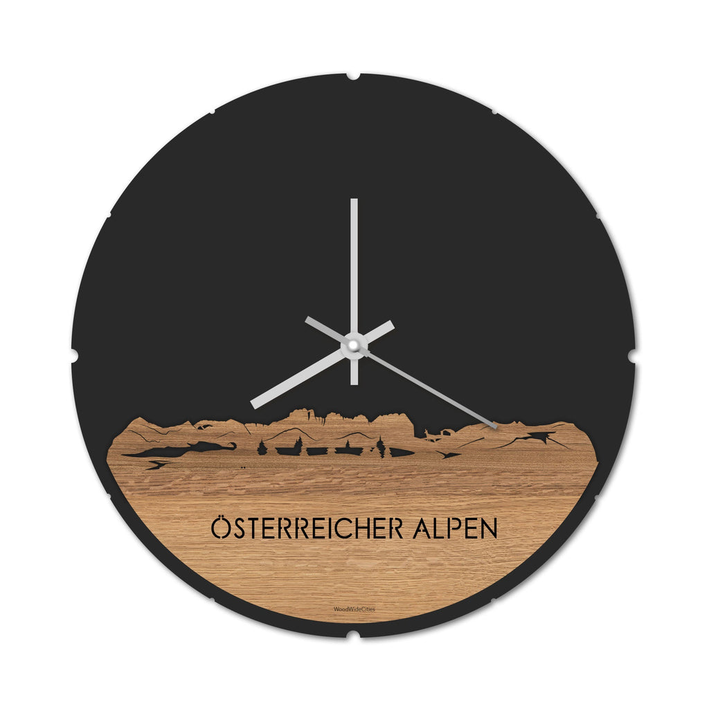 Skyline Klok Österreicher Alpen Eiken houten cadeau decoratie relatiegeschenk van WoodWideCities