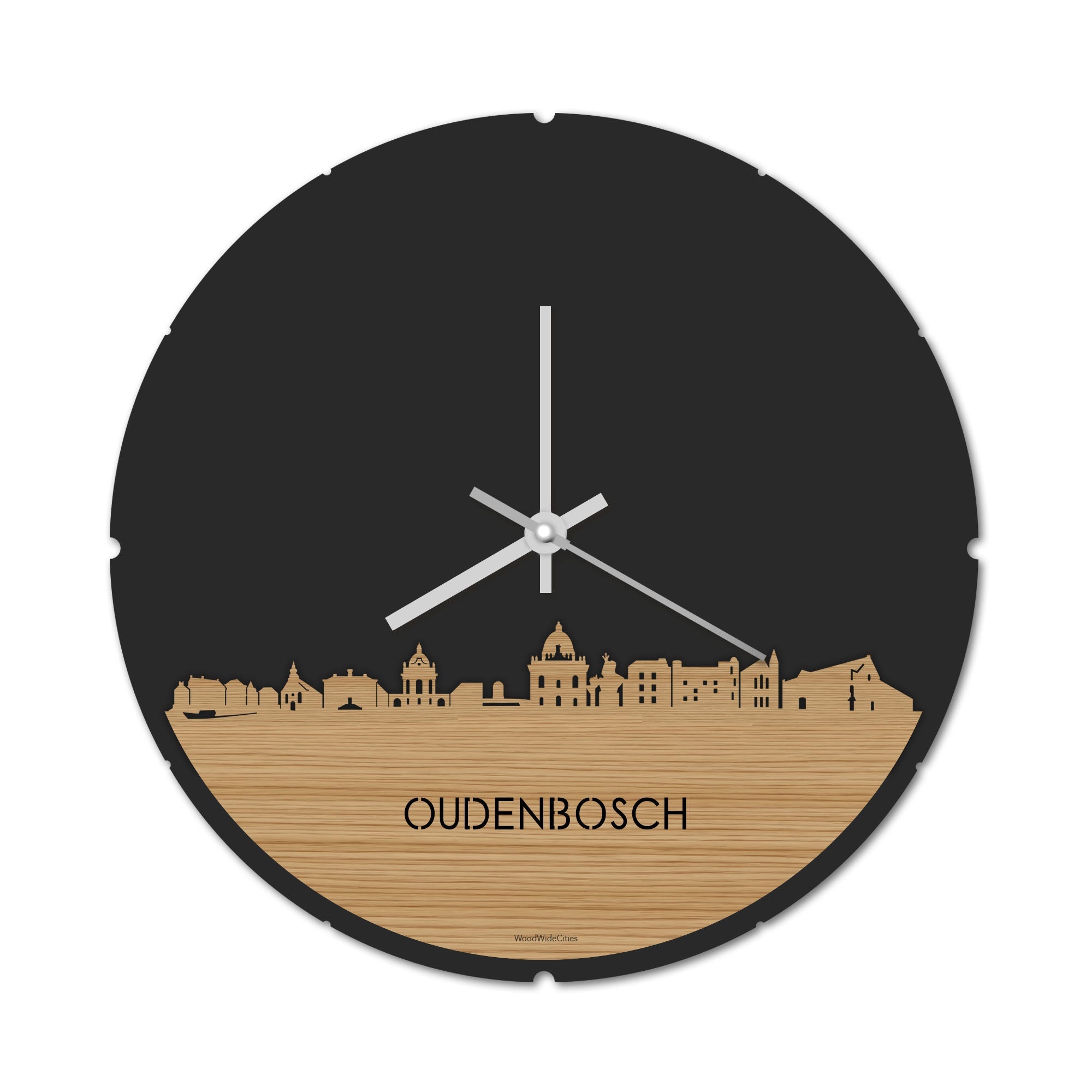 Skyline Klok Rond Oudenbosch Bamboe houten cadeau decoratie relatiegeschenk van WoodWideCities