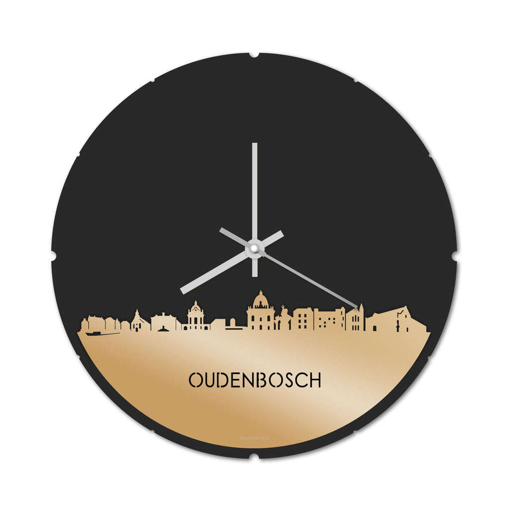 Skyline Klok Rond Oudenbosch Metallic Goud gerecycled kunststof cadeau decoratie relatiegeschenk van WoodWideCities