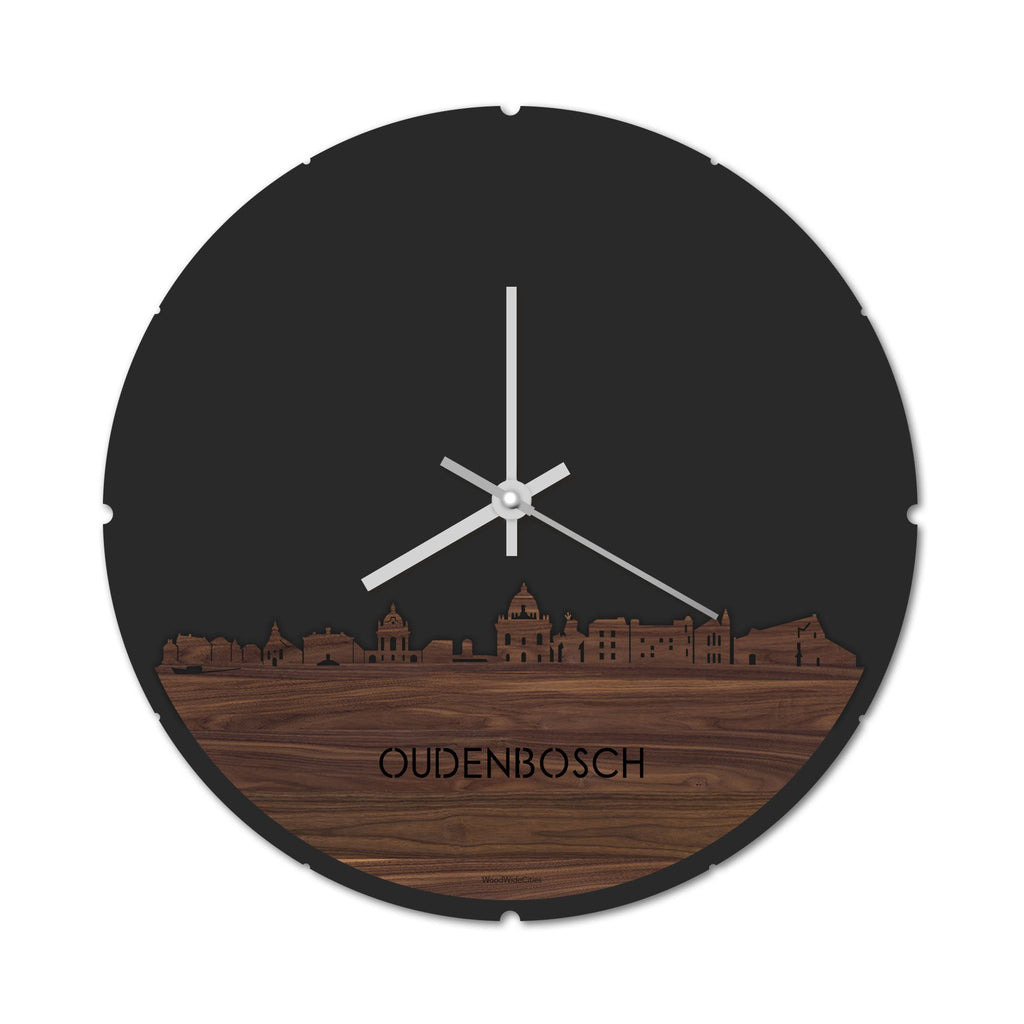 Skyline Klok Rond Oudenbosch Noten houten cadeau decoratie relatiegeschenk van WoodWideCities