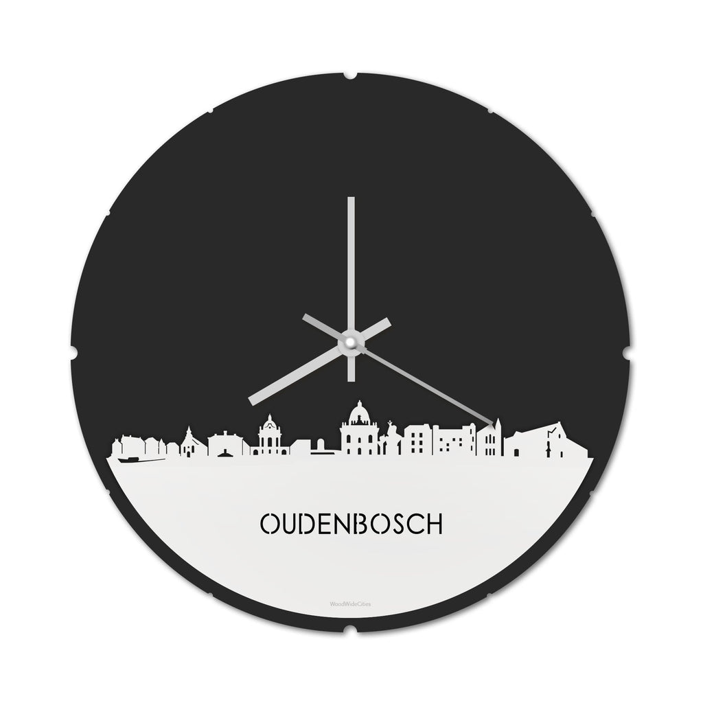 Skyline Klok Rond Oudenbosch Wit glanzend gerecycled kunststof cadeau decoratie relatiegeschenk van WoodWideCities