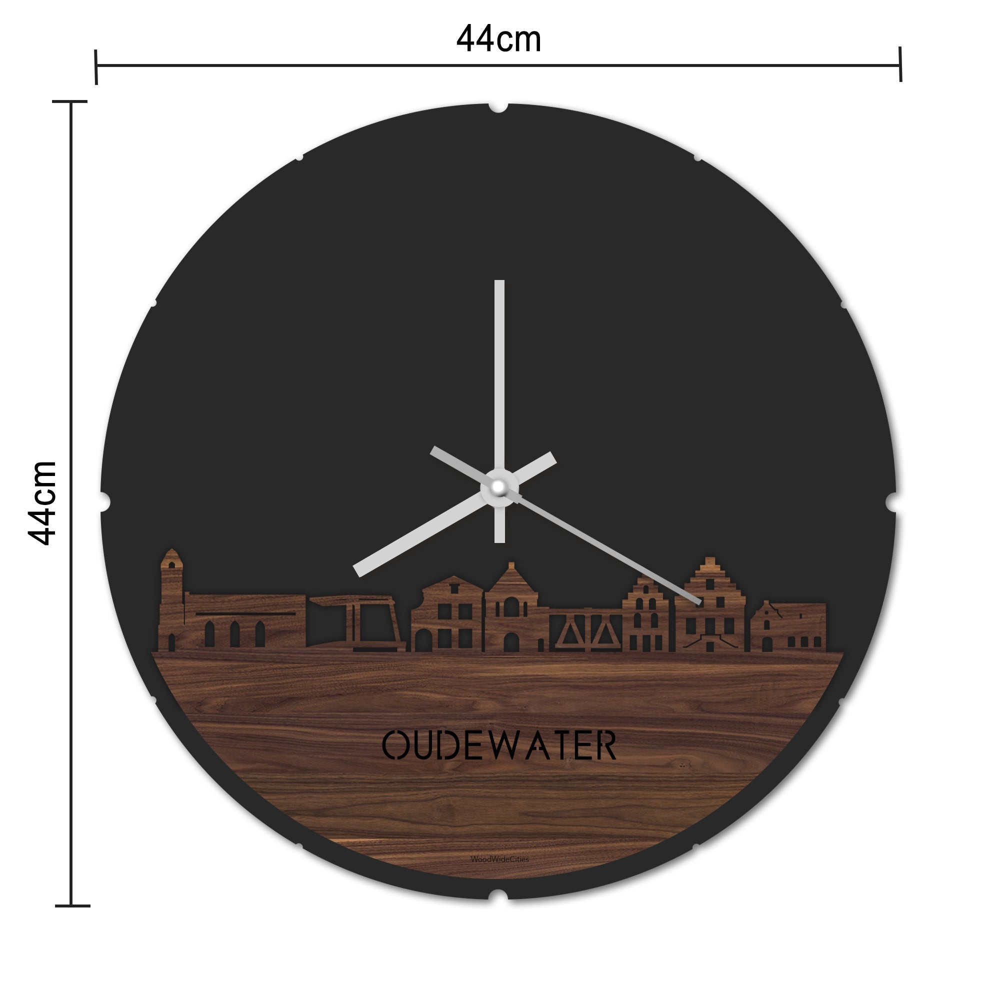 Skyline Klok Rond Oudewater Metallic Goud gerecycled kunststof cadeau decoratie relatiegeschenk van WoodWideCities