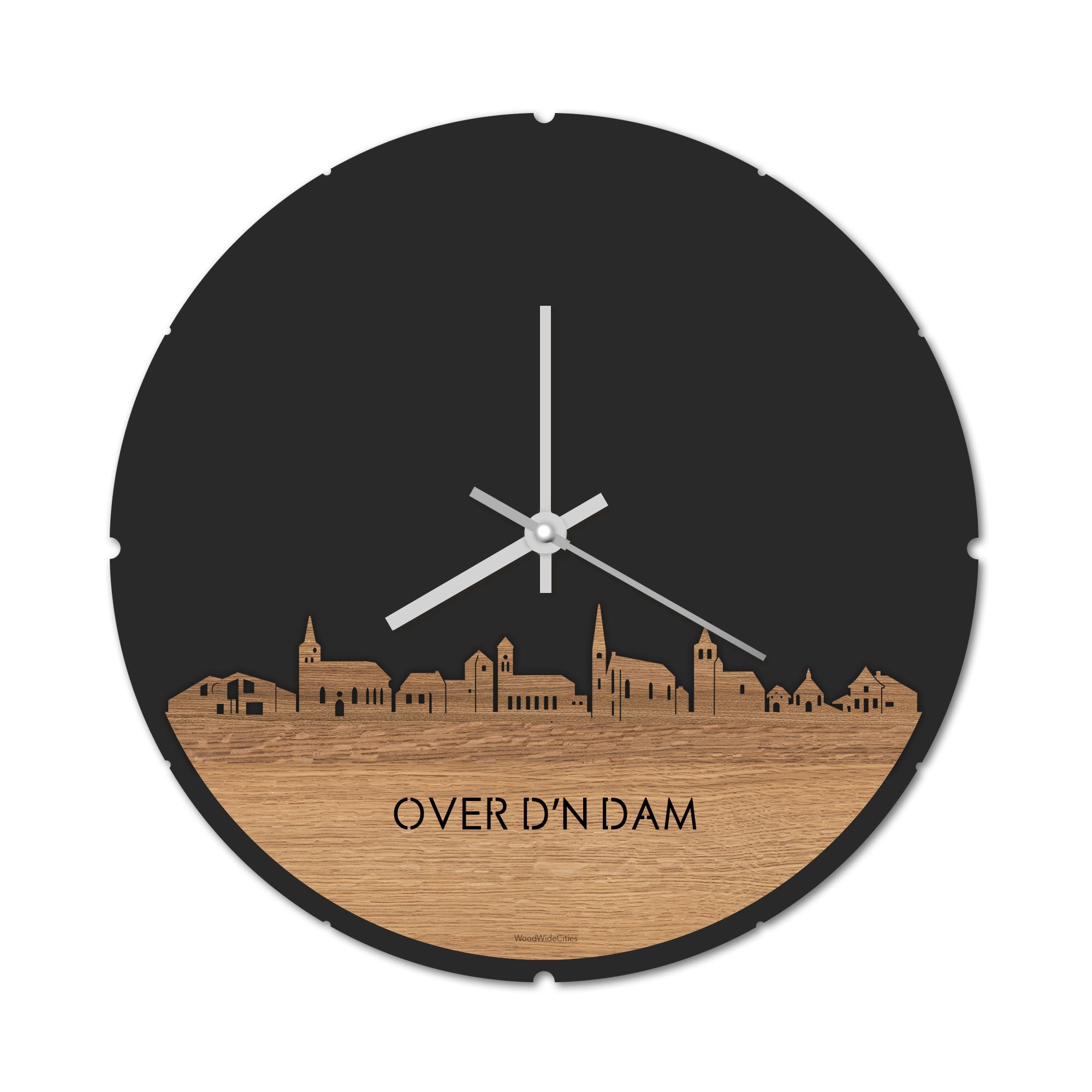 Skyline Klok Rond Over d'n Dam Eiken houten cadeau decoratie relatiegeschenk van WoodWideCities