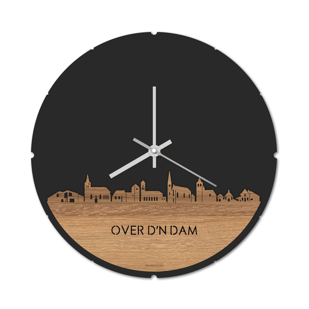 Skyline Klok Rond Over d'n Dam Eiken houten cadeau decoratie relatiegeschenk van WoodWideCities