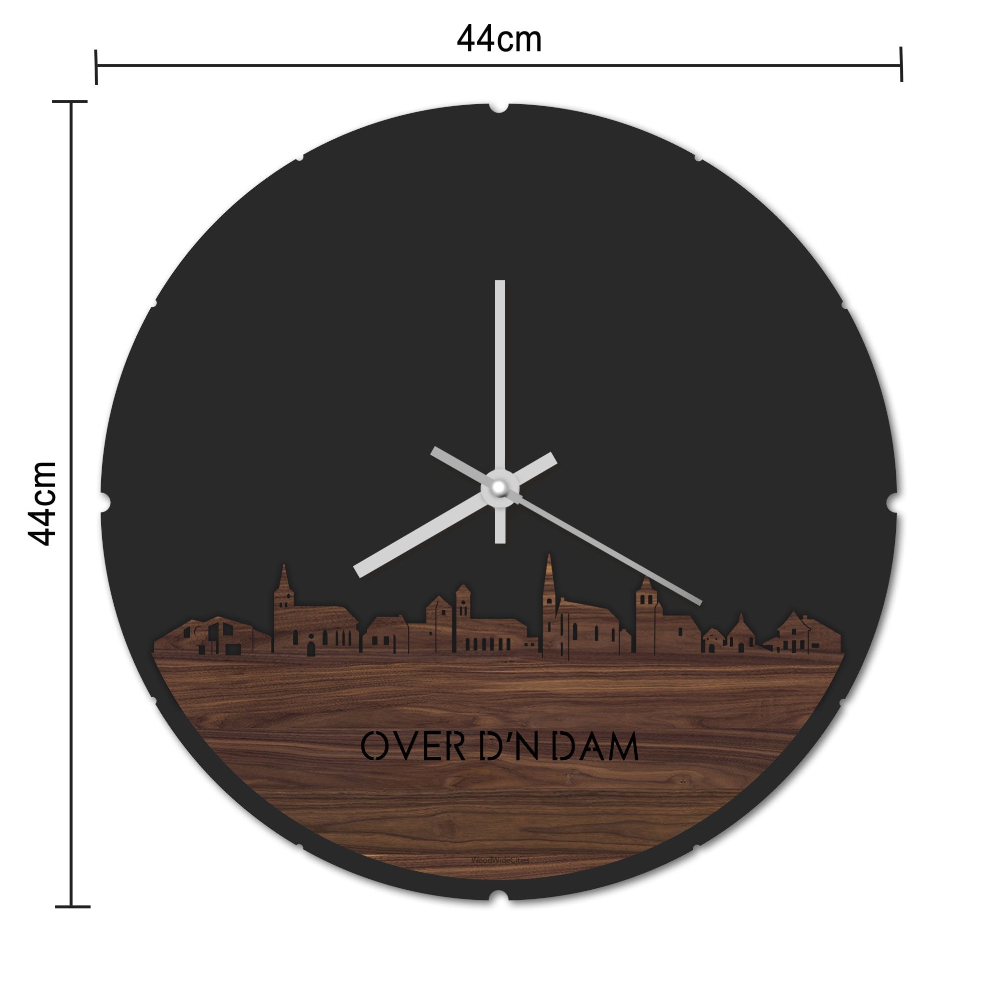 Skyline Klok Rond Over d'n Dam Noten houten cadeau decoratie relatiegeschenk van WoodWideCities