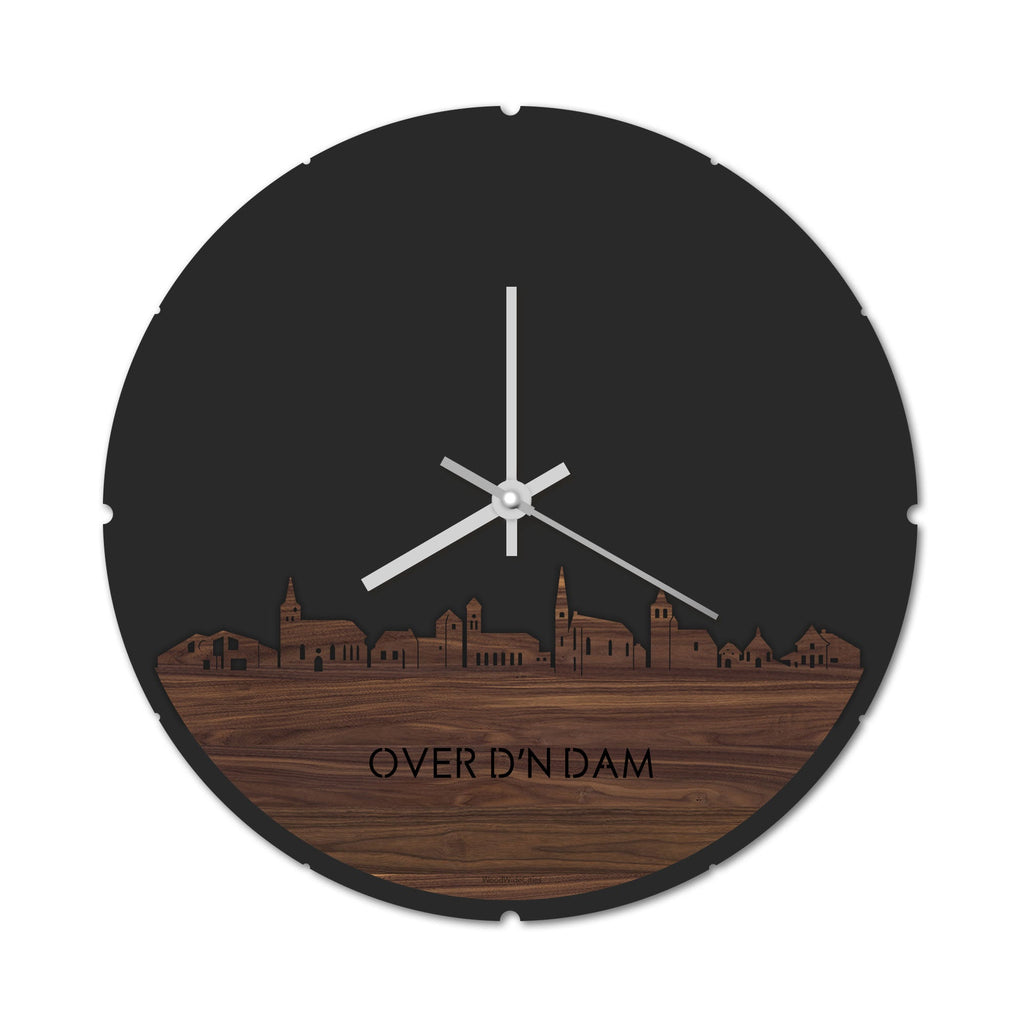 Skyline Klok Rond Over d'n Dam Noten houten cadeau decoratie relatiegeschenk van WoodWideCities