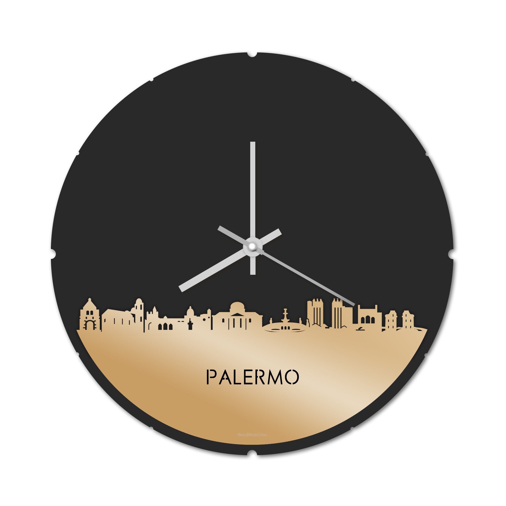 Skyline Klok Rond Palermo Metallic Goud gerecycled kunststof cadeau decoratie relatiegeschenk van WoodWideCities