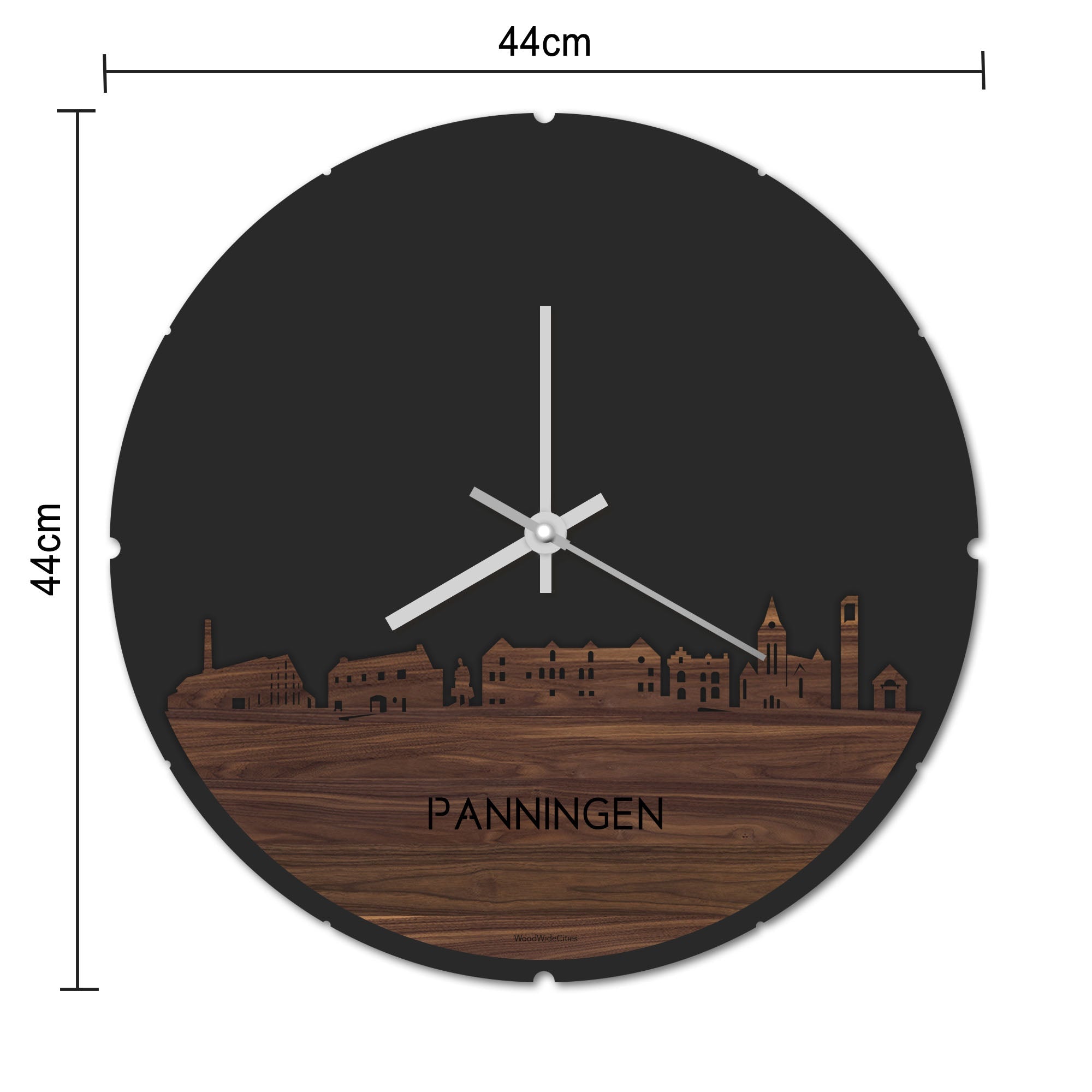 Skyline Klok Rond Panningen Bamboe houten cadeau decoratie relatiegeschenk van WoodWideCities