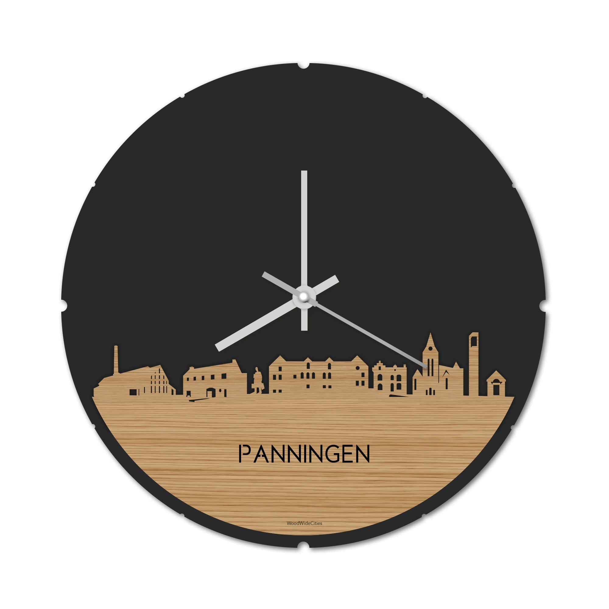 Skyline Klok Rond Panningen Bamboe houten cadeau decoratie relatiegeschenk van WoodWideCities