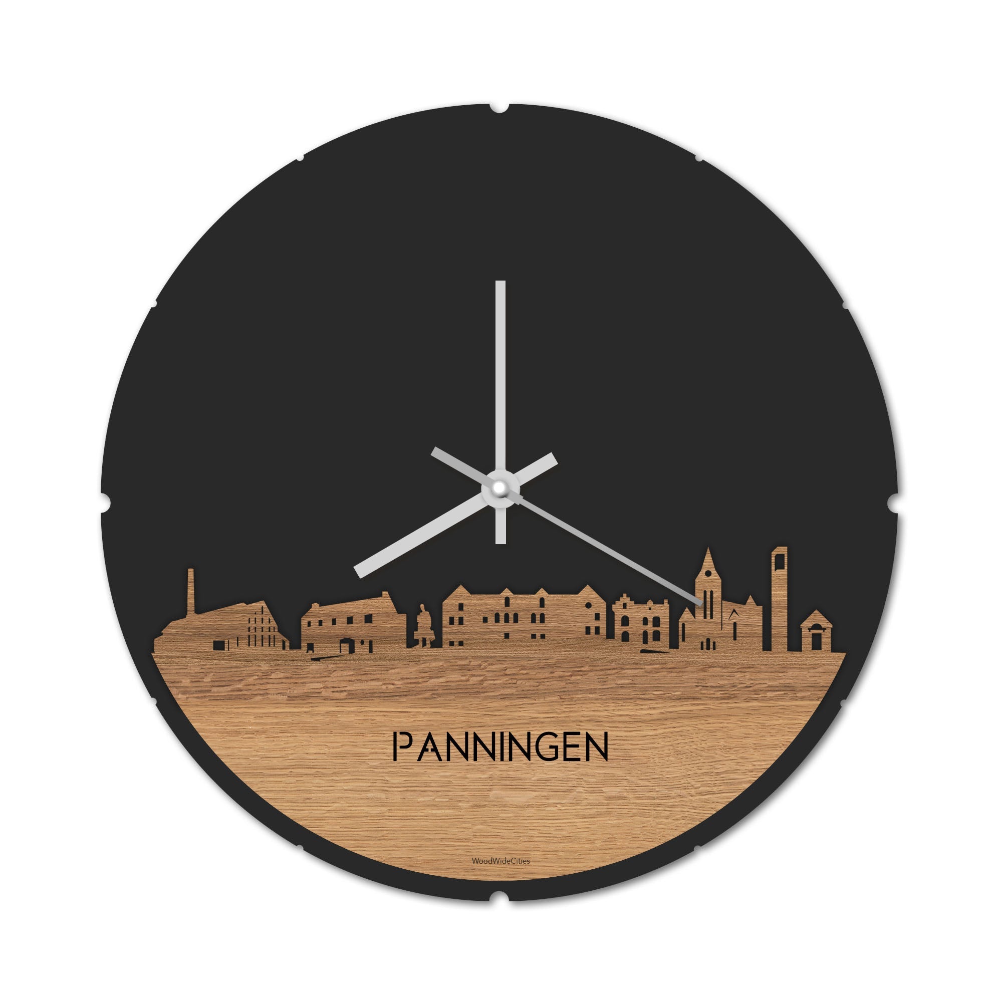 Skyline Klok Panningen Eiken houten cadeau decoratie relatiegeschenk van WoodWideCities