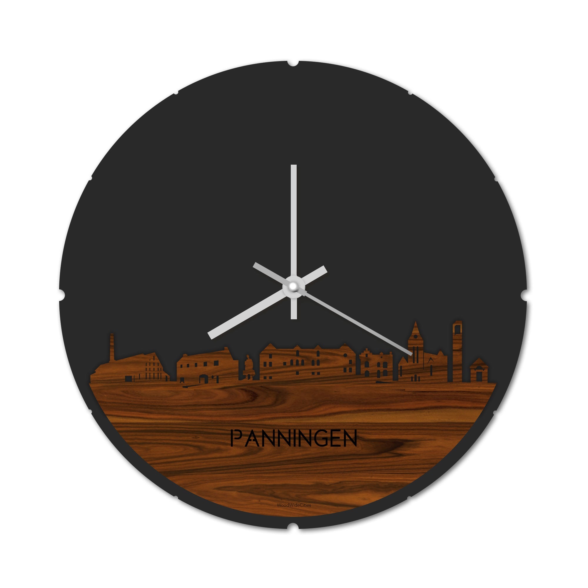 Skyline Klok Rond Panningen Palissander houten cadeau decoratie relatiegeschenk van WoodWideCities