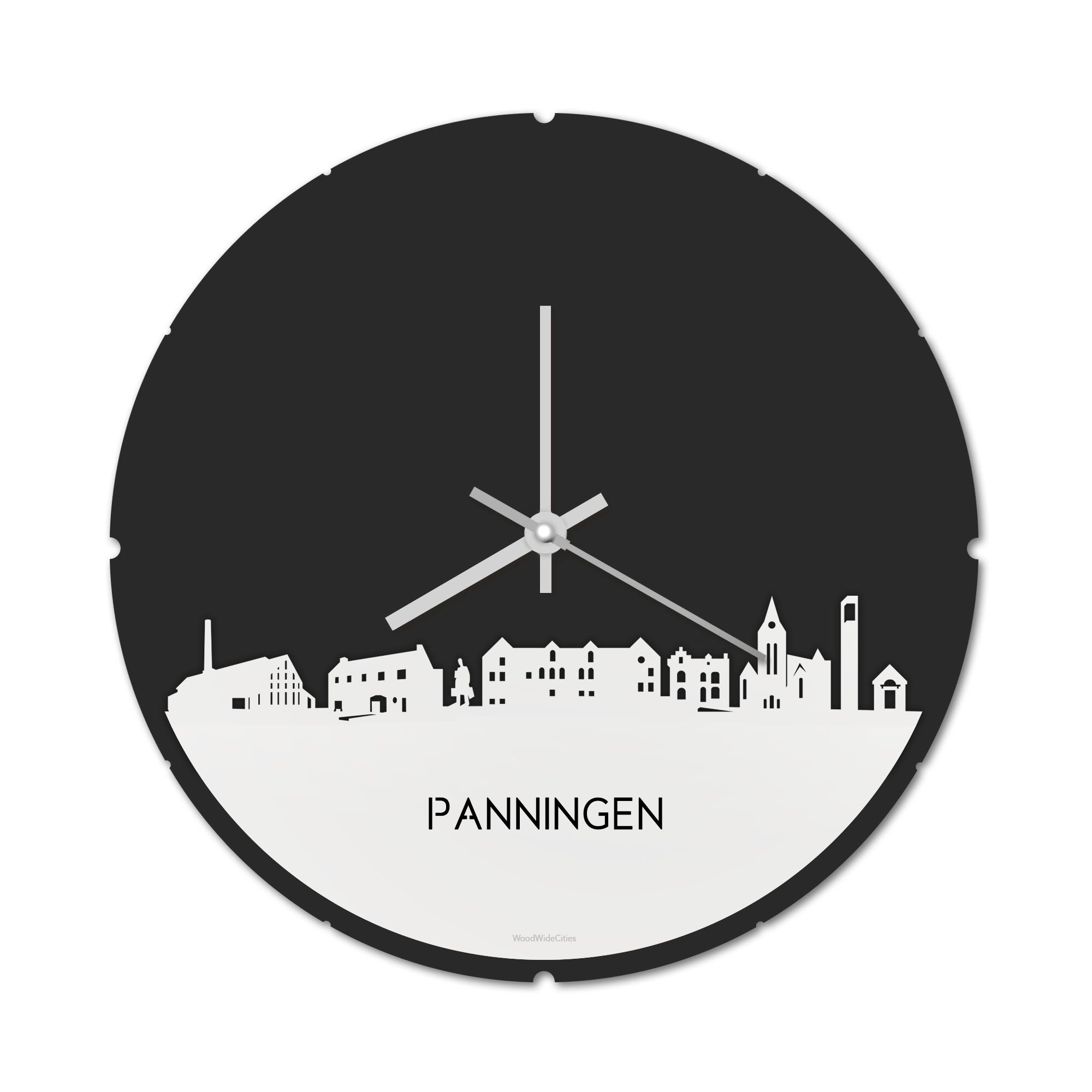 Skyline Klok Rond Panningen Wit glanzend gerecycled kunststof cadeau decoratie relatiegeschenk van WoodWideCities