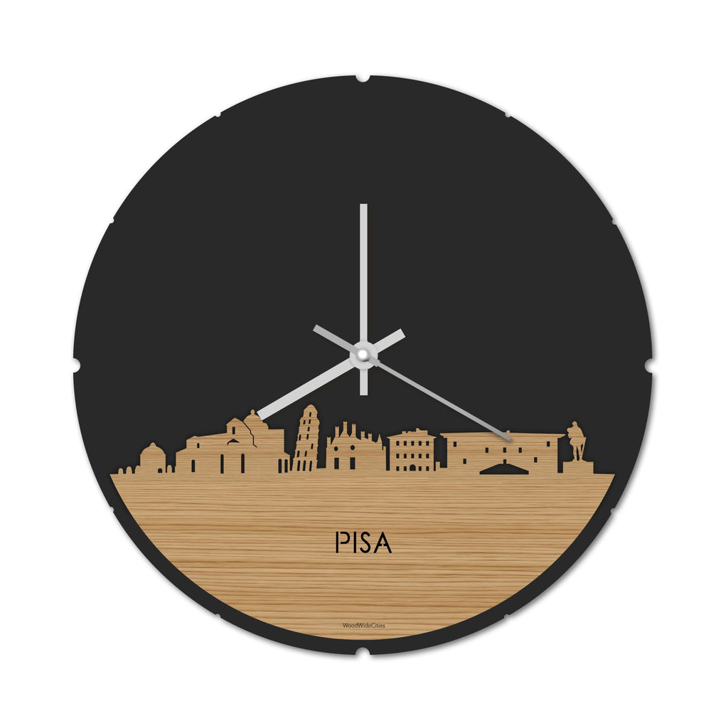 Skyline Klok Rond Pisa Bamboe houten cadeau decoratie relatiegeschenk van WoodWideCities