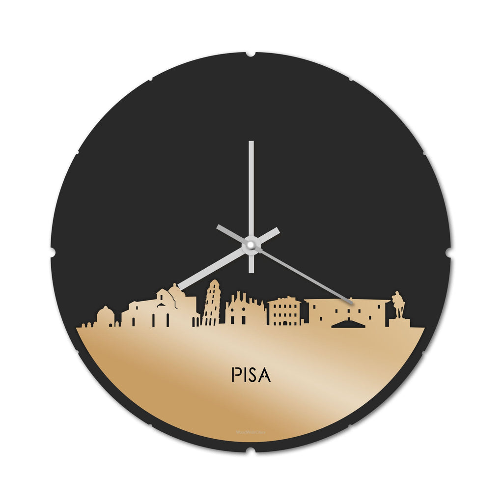 Skyline Klok Rond Pisa Metallic Goud gerecycled kunststof cadeau decoratie relatiegeschenk van WoodWideCities