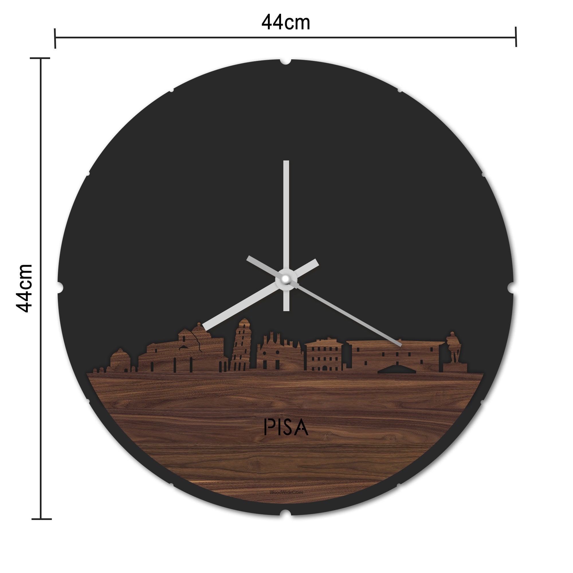 Skyline Klok Rond Pisa Noten houten cadeau decoratie relatiegeschenk van WoodWideCities