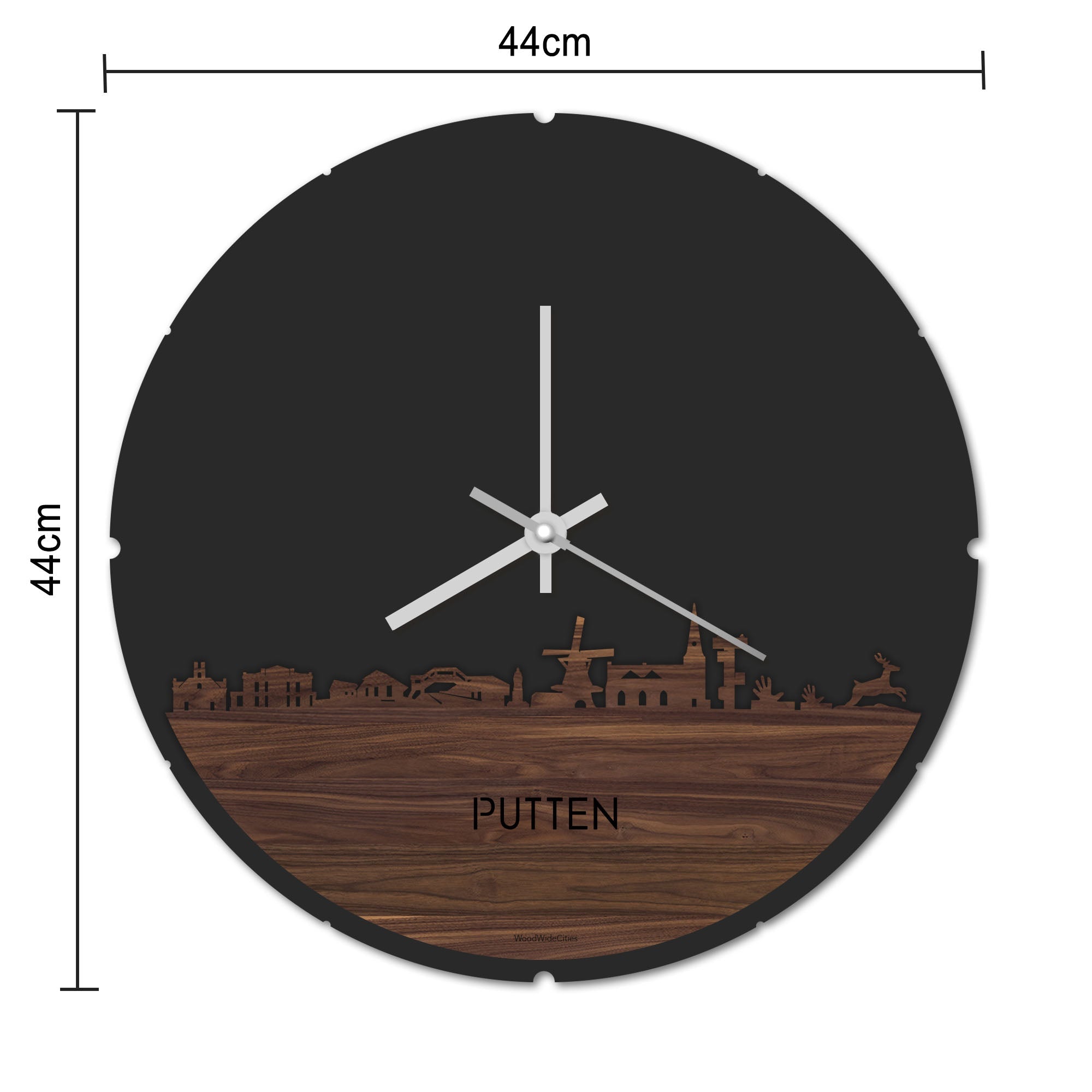 Skyline Klok Rond Putten Bamboe houten cadeau decoratie relatiegeschenk van WoodWideCities