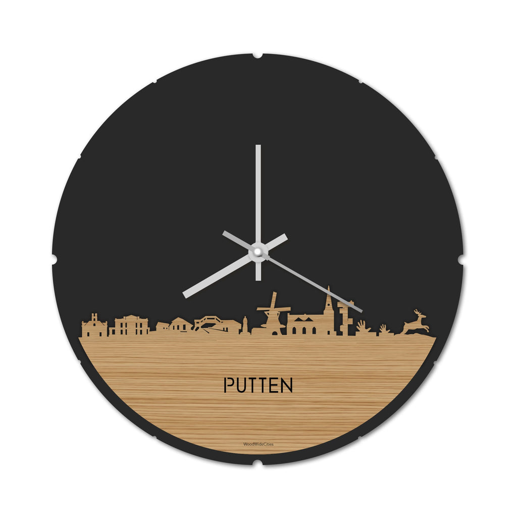 Skyline Klok Rond Putten Bamboe houten cadeau decoratie relatiegeschenk van WoodWideCities