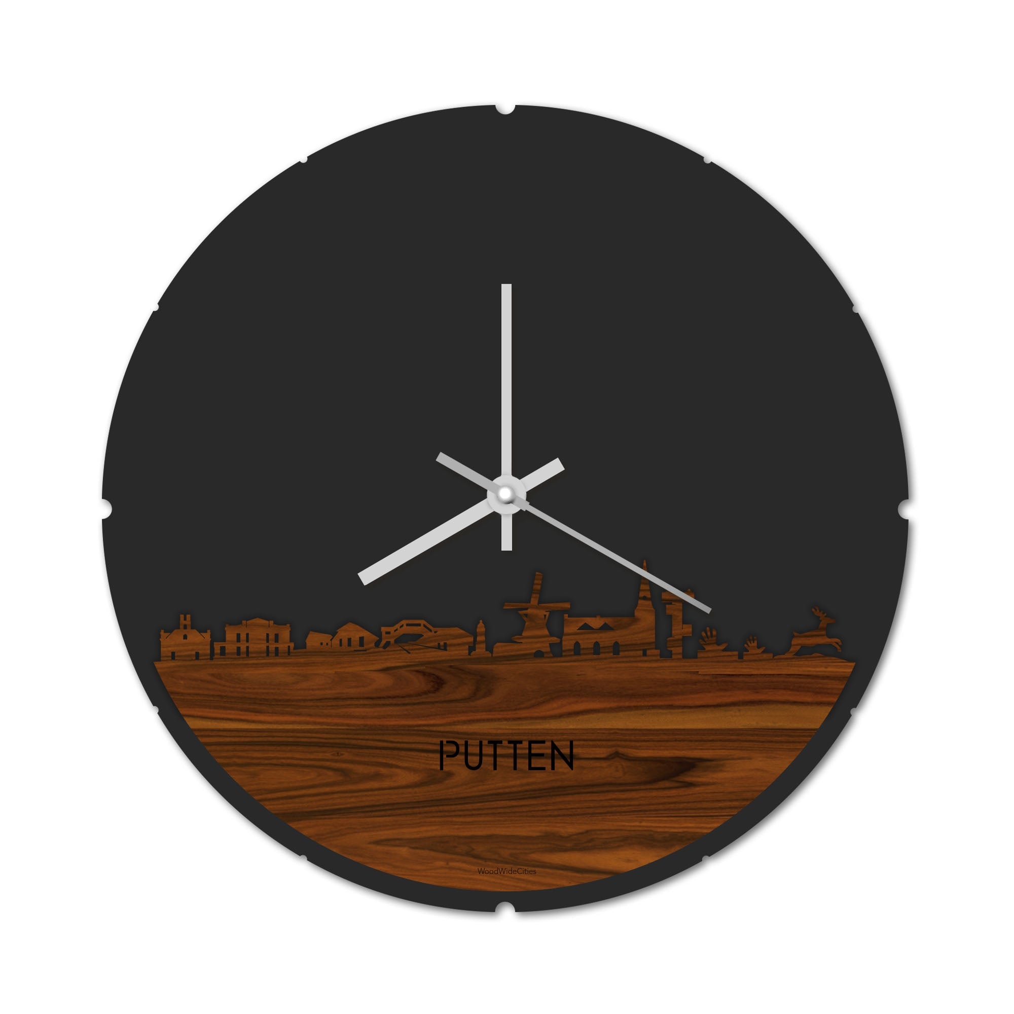 Skyline Klok Rond Putten Palissander houten cadeau decoratie relatiegeschenk van WoodWideCities