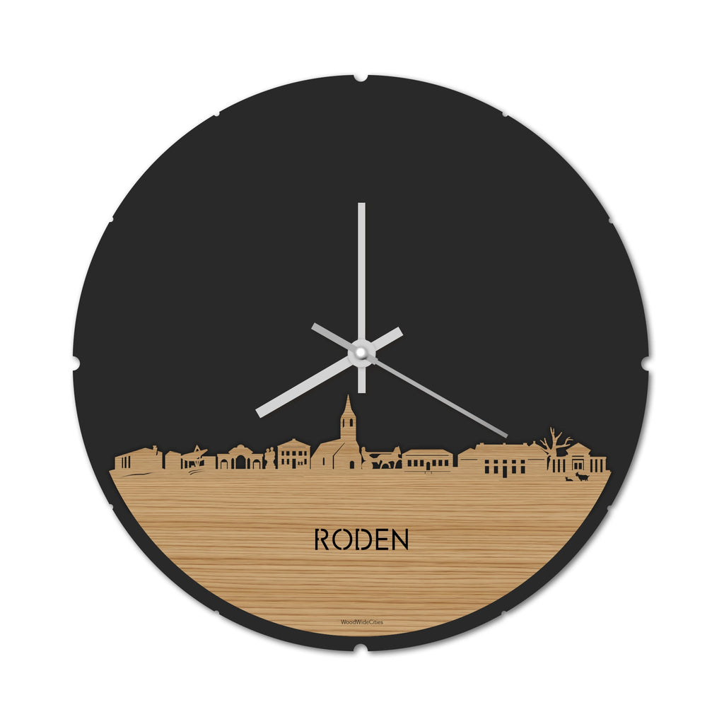 Skyline Klok Rond Roden Bamboe houten cadeau decoratie relatiegeschenk van WoodWideCities