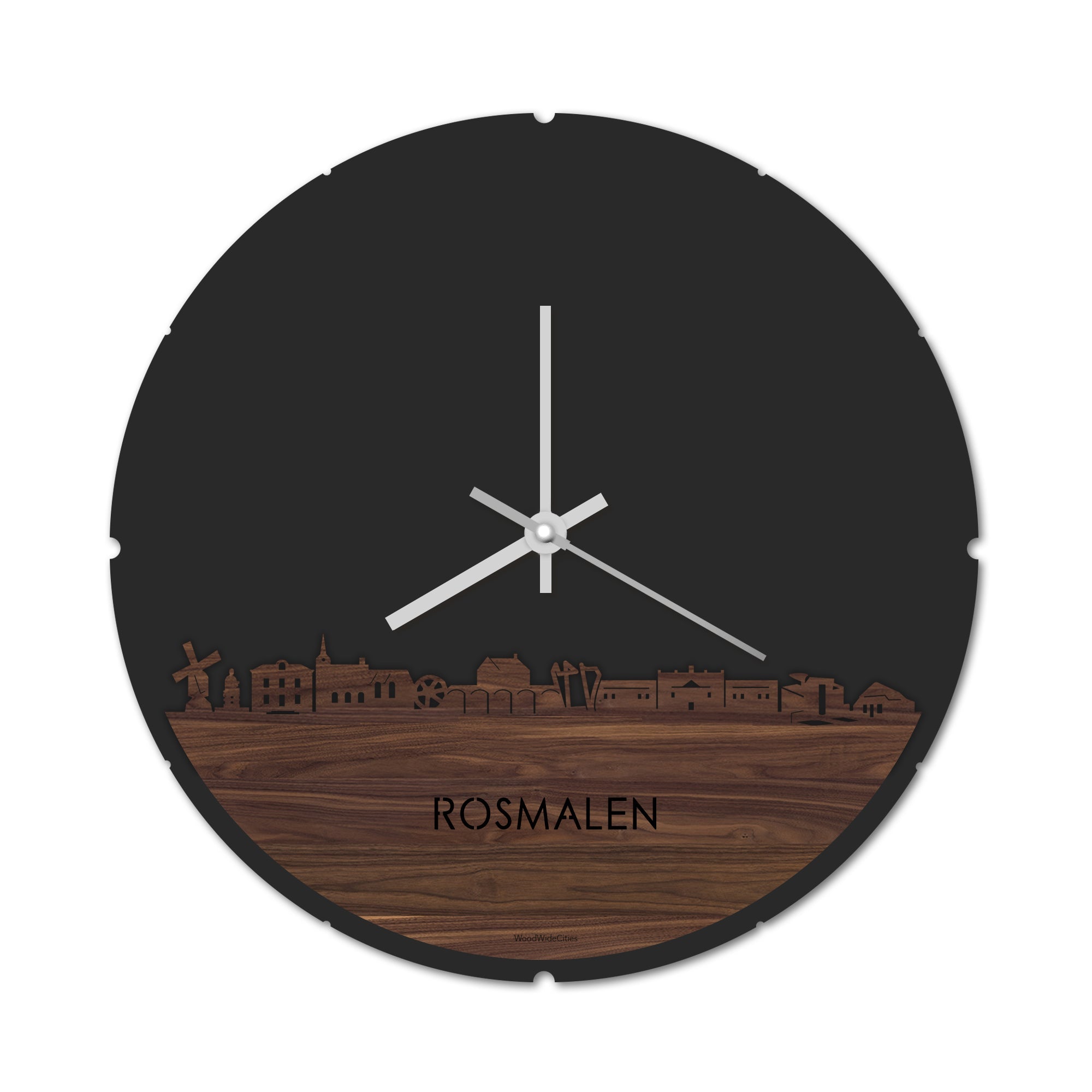 Skyline Klok Rond Rosmalen Noten houten cadeau decoratie relatiegeschenk van WoodWideCities