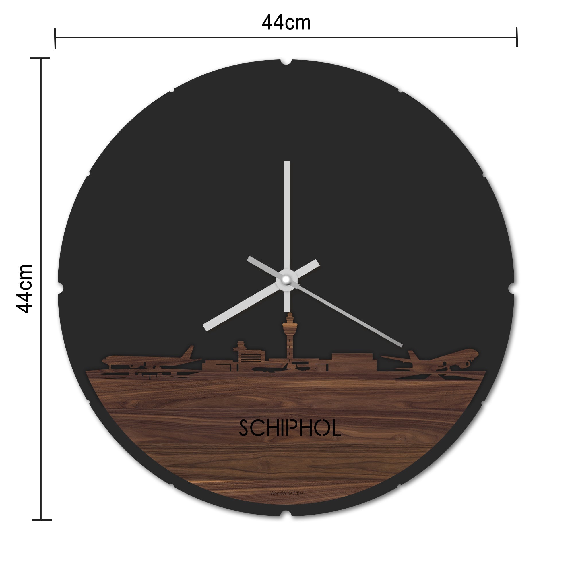 Skyline Klok Rond Schiphol Bamboe houten cadeau decoratie relatiegeschenk van WoodWideCities