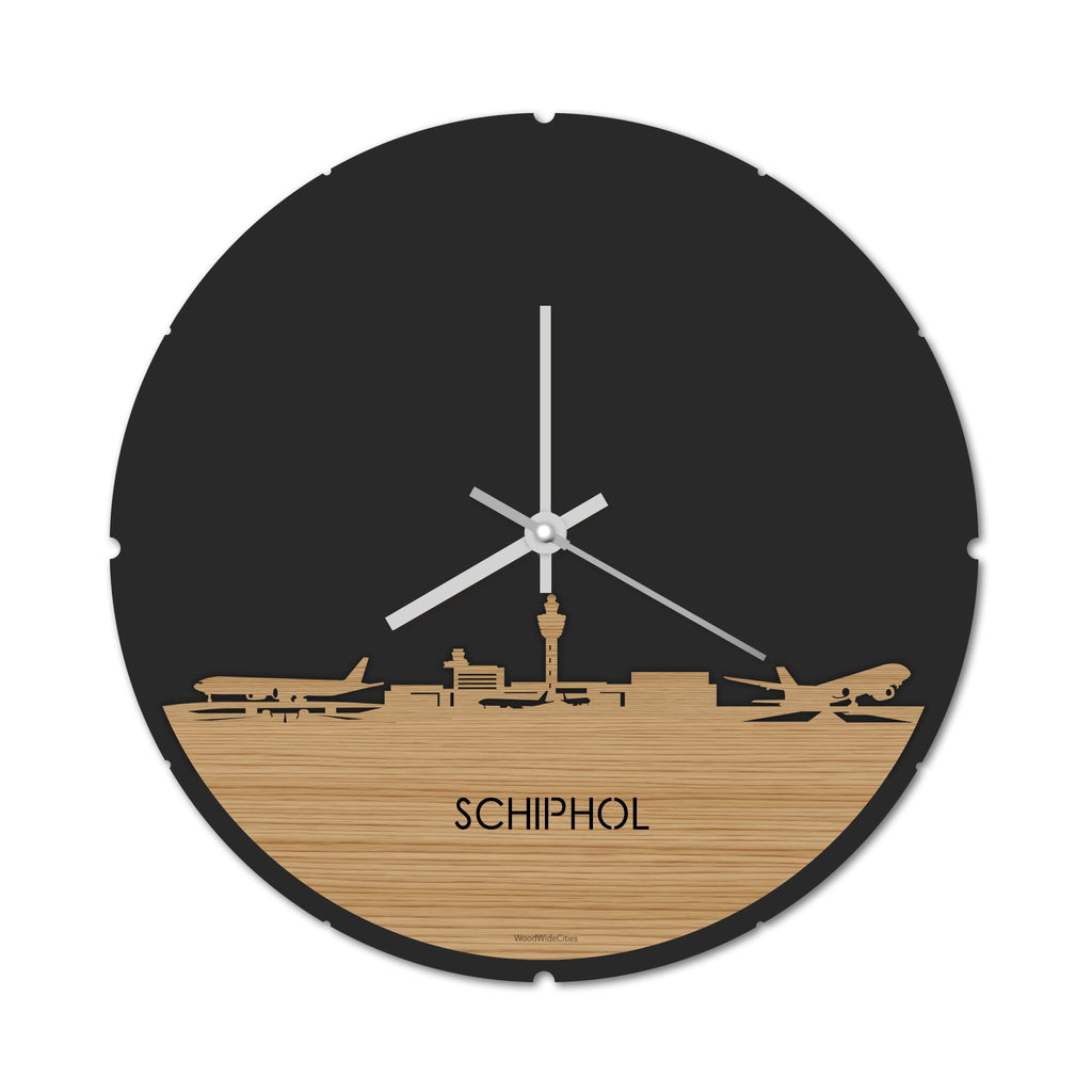 Skyline Klok Rond Schiphol Bamboe houten cadeau decoratie relatiegeschenk van WoodWideCities