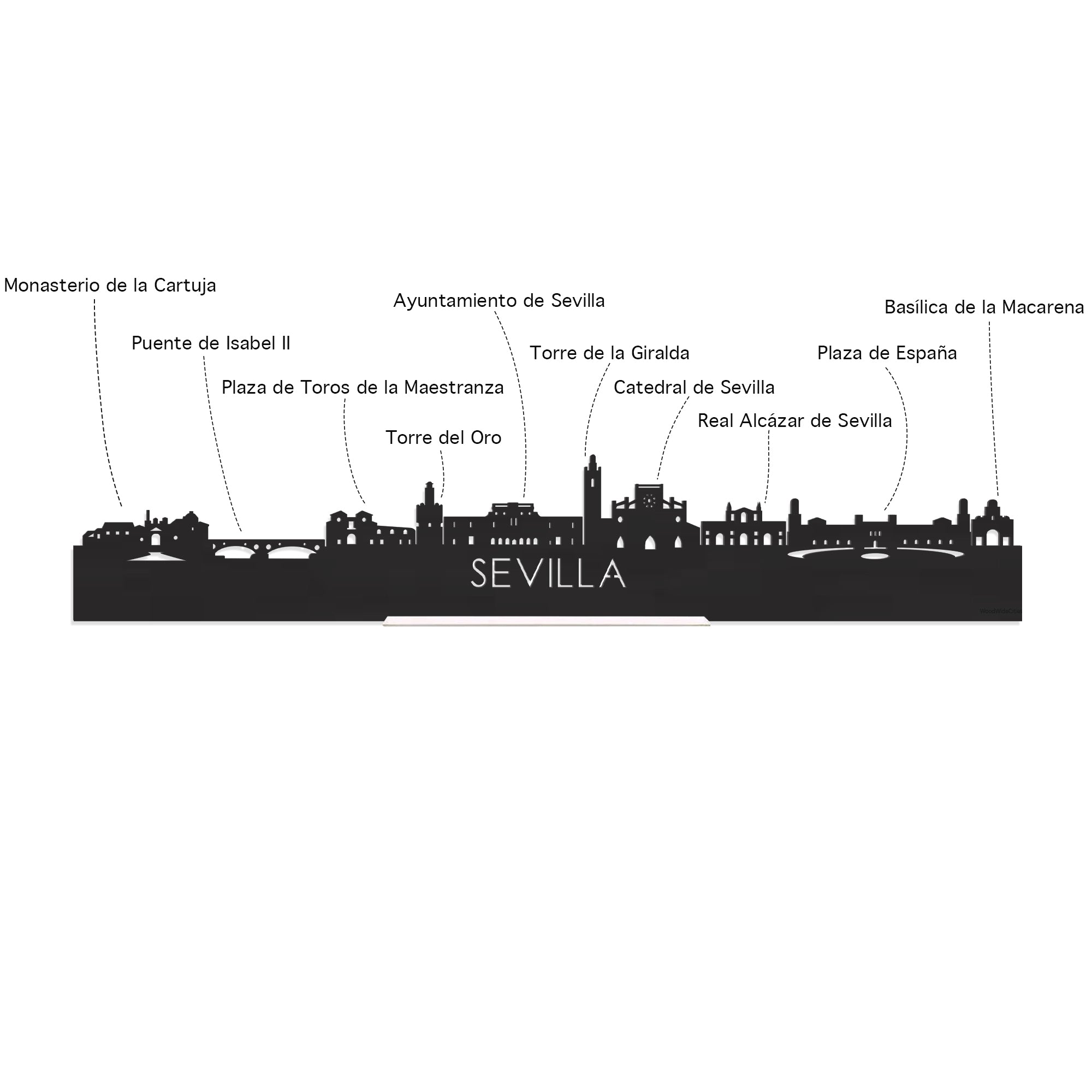 Skyline Klok Rond Sevilla Zwart glanzend gerecycled kunststof cadeau decoratie relatiegeschenk van WoodWideCities