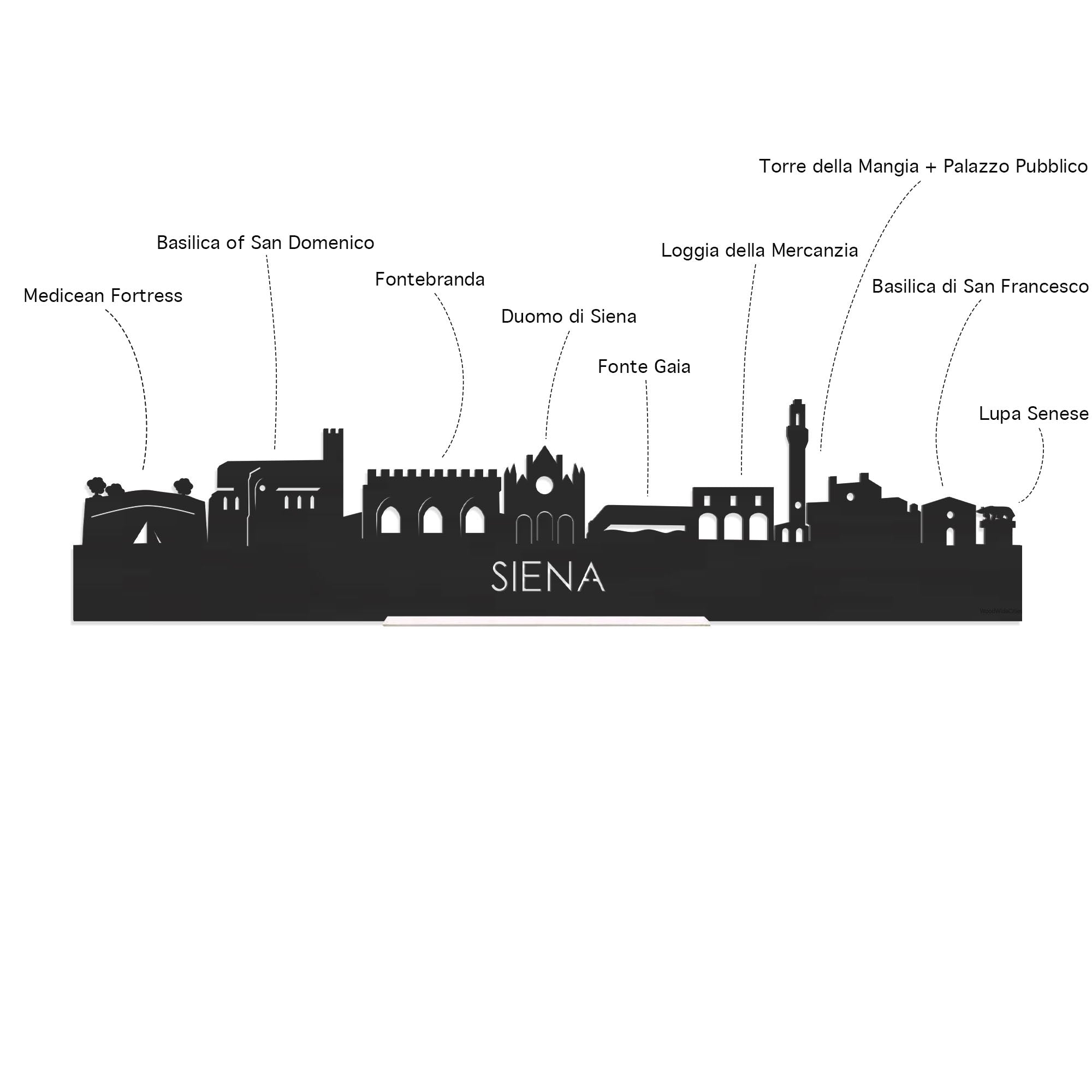 Skyline Klok Rond Siena Noten houten cadeau decoratie relatiegeschenk van WoodWideCities