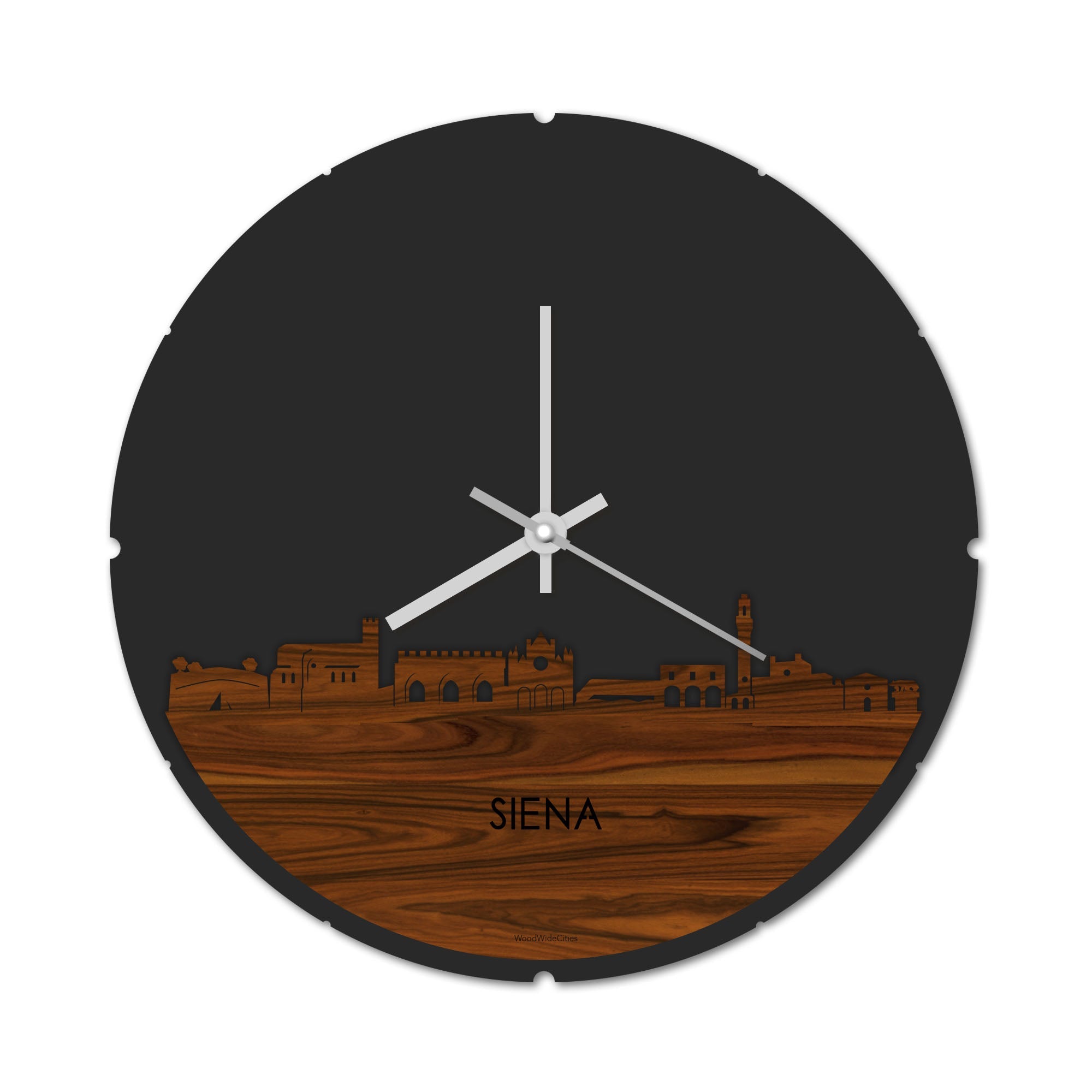 Skyline Klok Rond Siena Palissander houten cadeau decoratie relatiegeschenk van WoodWideCities