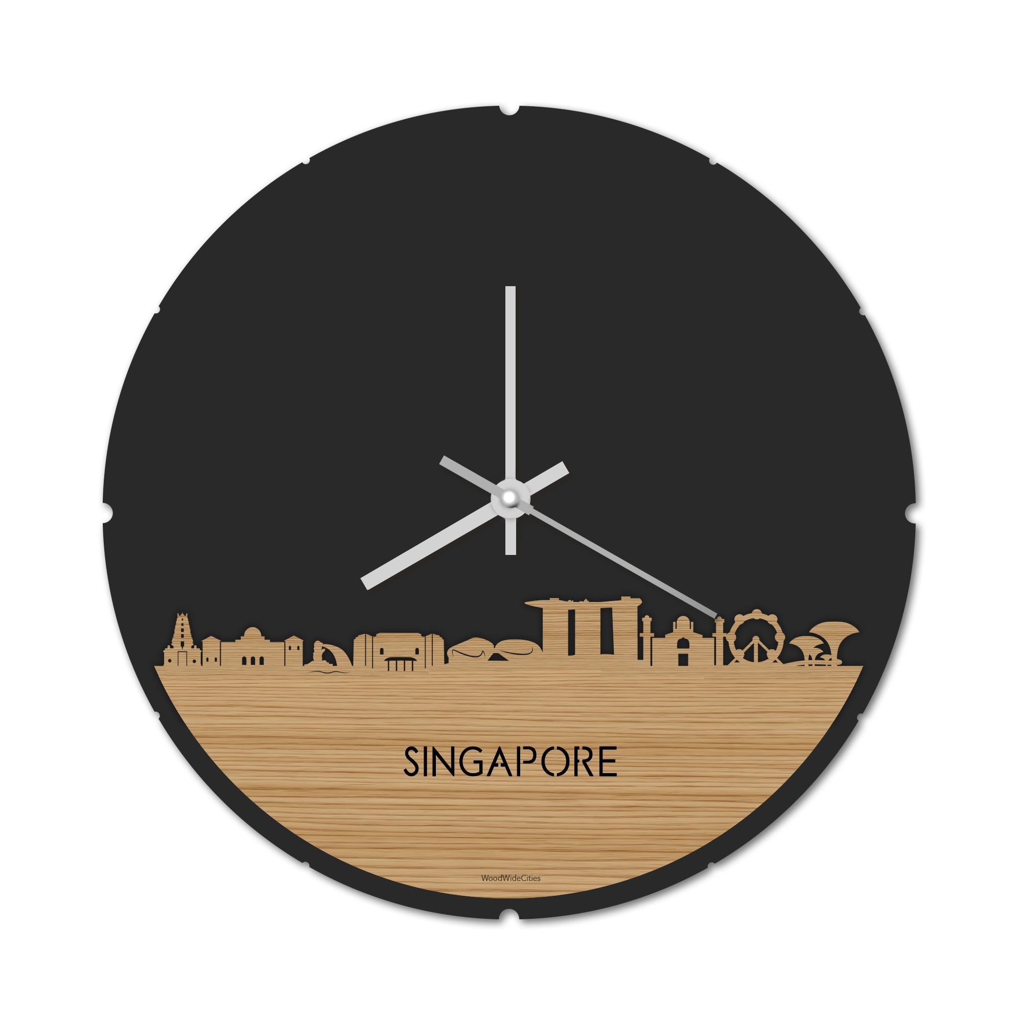 Skyline Klok Rond Singapore Bamboe houten cadeau decoratie relatiegeschenk van WoodWideCities