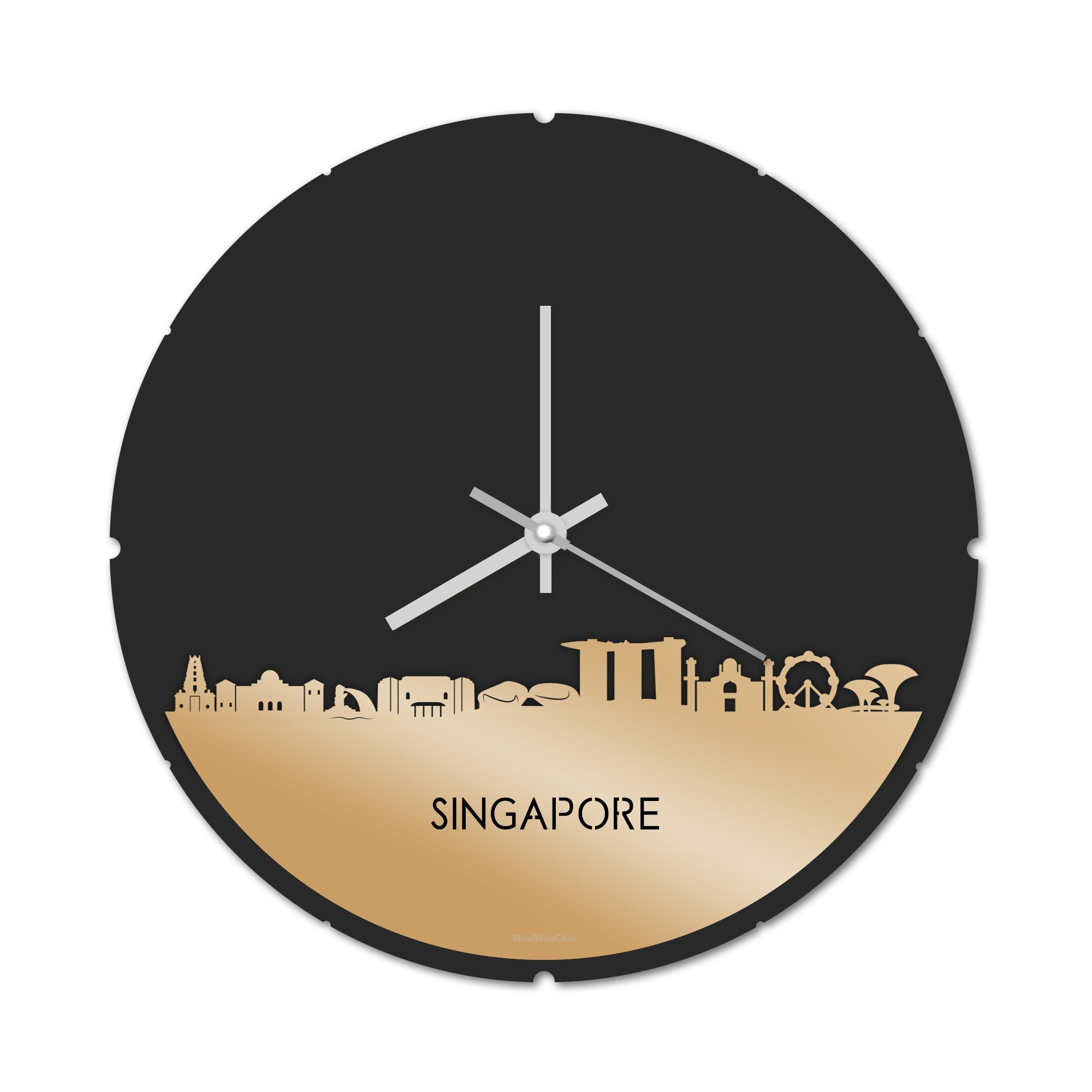 Skyline Klok Rond Singapore Metallic Goud gerecycled kunststof cadeau decoratie relatiegeschenk van WoodWideCities