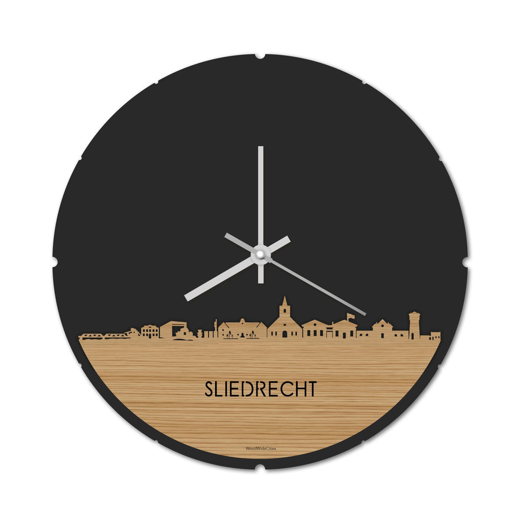 Skyline Klok Rond Sliedrecht Bamboe houten cadeau decoratie relatiegeschenk van WoodWideCities