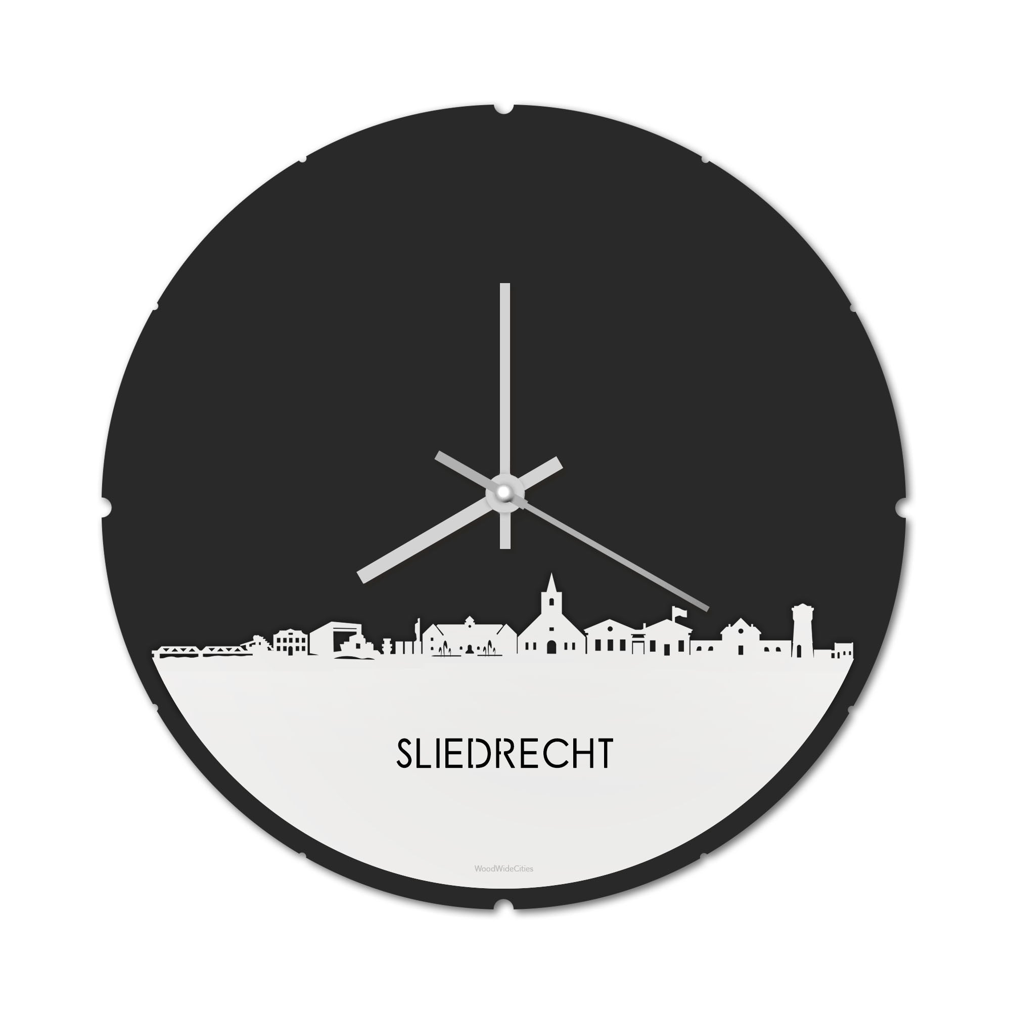 Skyline Klok Rond Sliedrecht Wit glanzend gerecycled kunststof cadeau decoratie relatiegeschenk van WoodWideCities