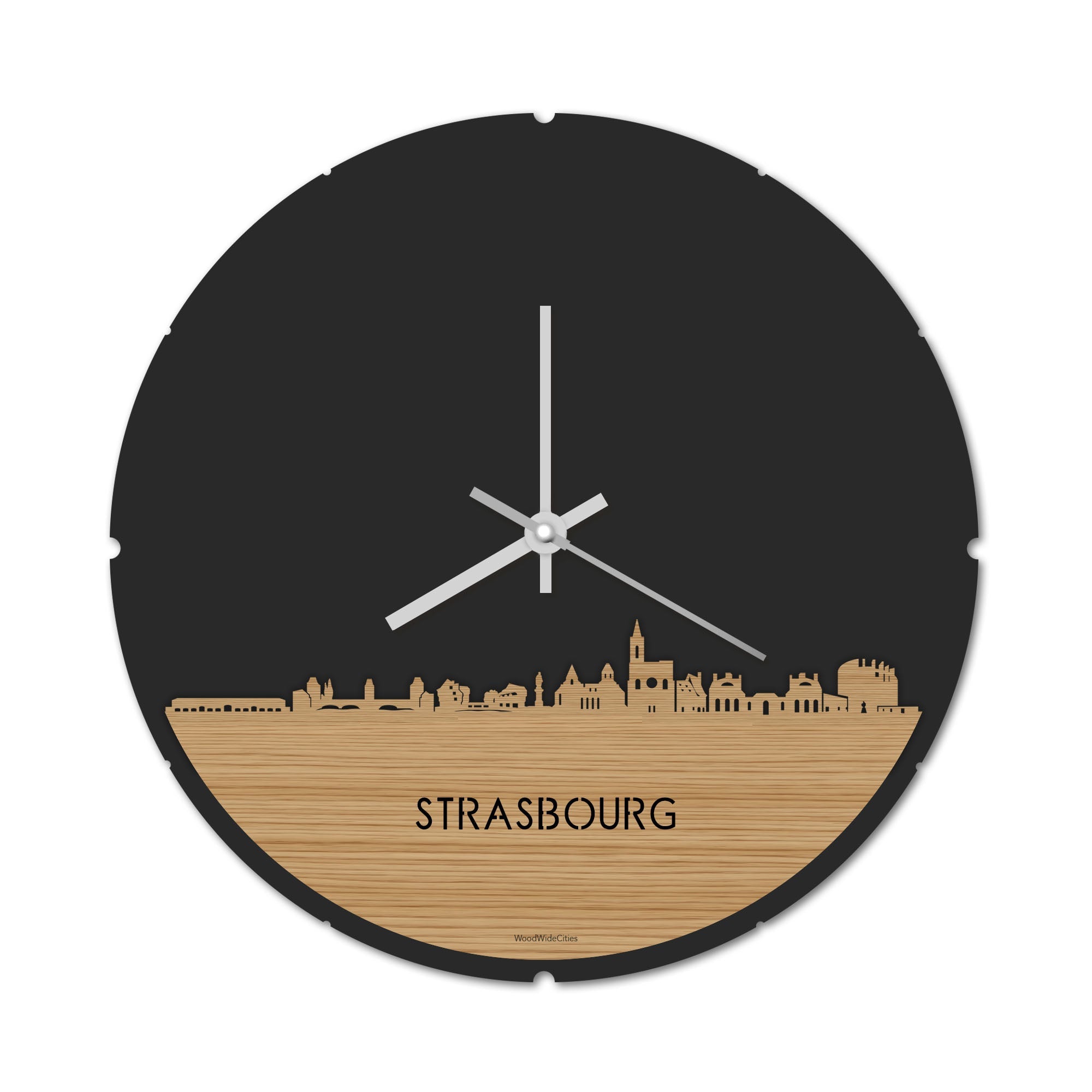 Skyline Klok Rond Strasbourg Bamboe houten cadeau decoratie relatiegeschenk van WoodWideCities