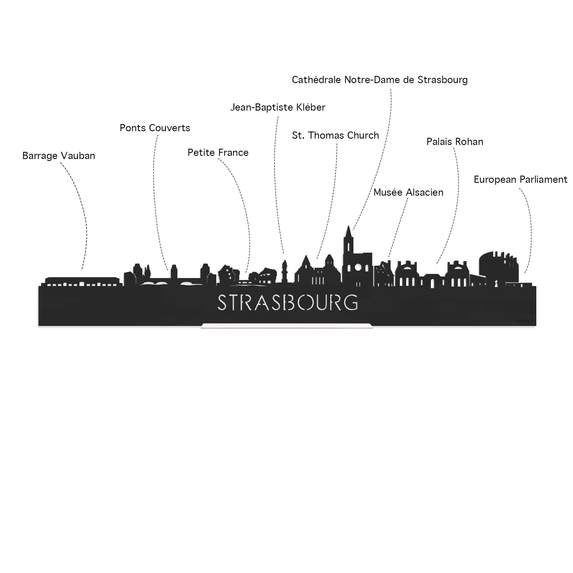 Skyline Klok Rond Strasbourg Spiegel gerecycled kunststof cadeau decoratie relatiegeschenk van WoodWideCities