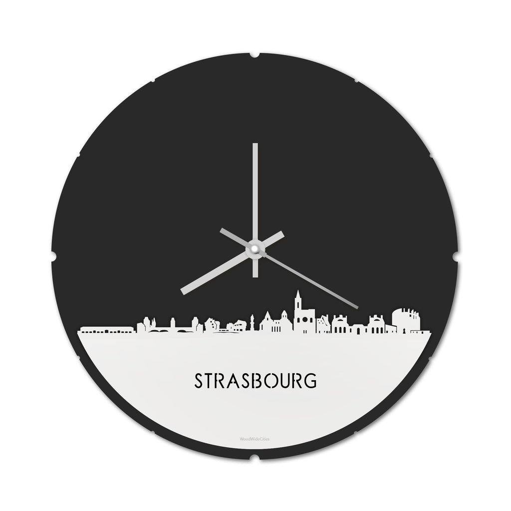 Skyline Klok Rond Strasbourg Wit glanzend gerecycled kunststof cadeau decoratie relatiegeschenk van WoodWideCities