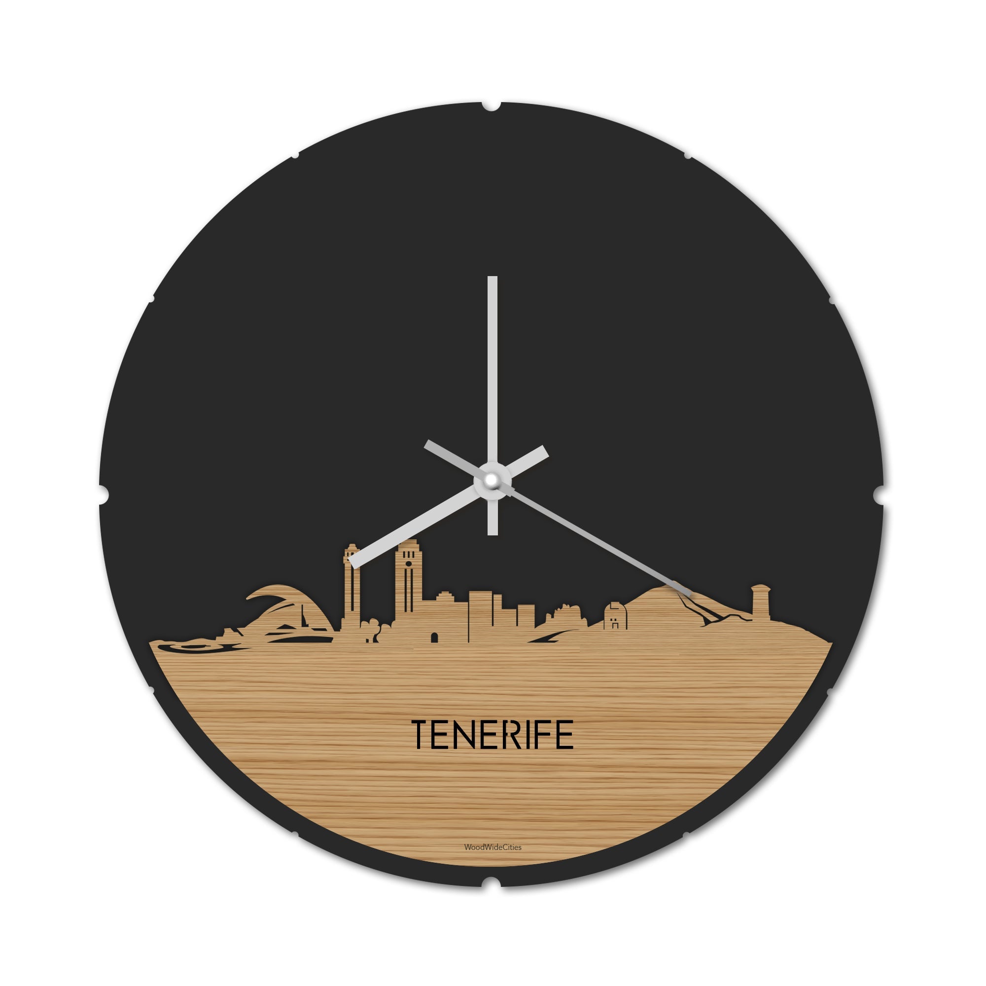 Skyline Klok Rond Tenerife Bamboe houten cadeau decoratie relatiegeschenk van WoodWideCities