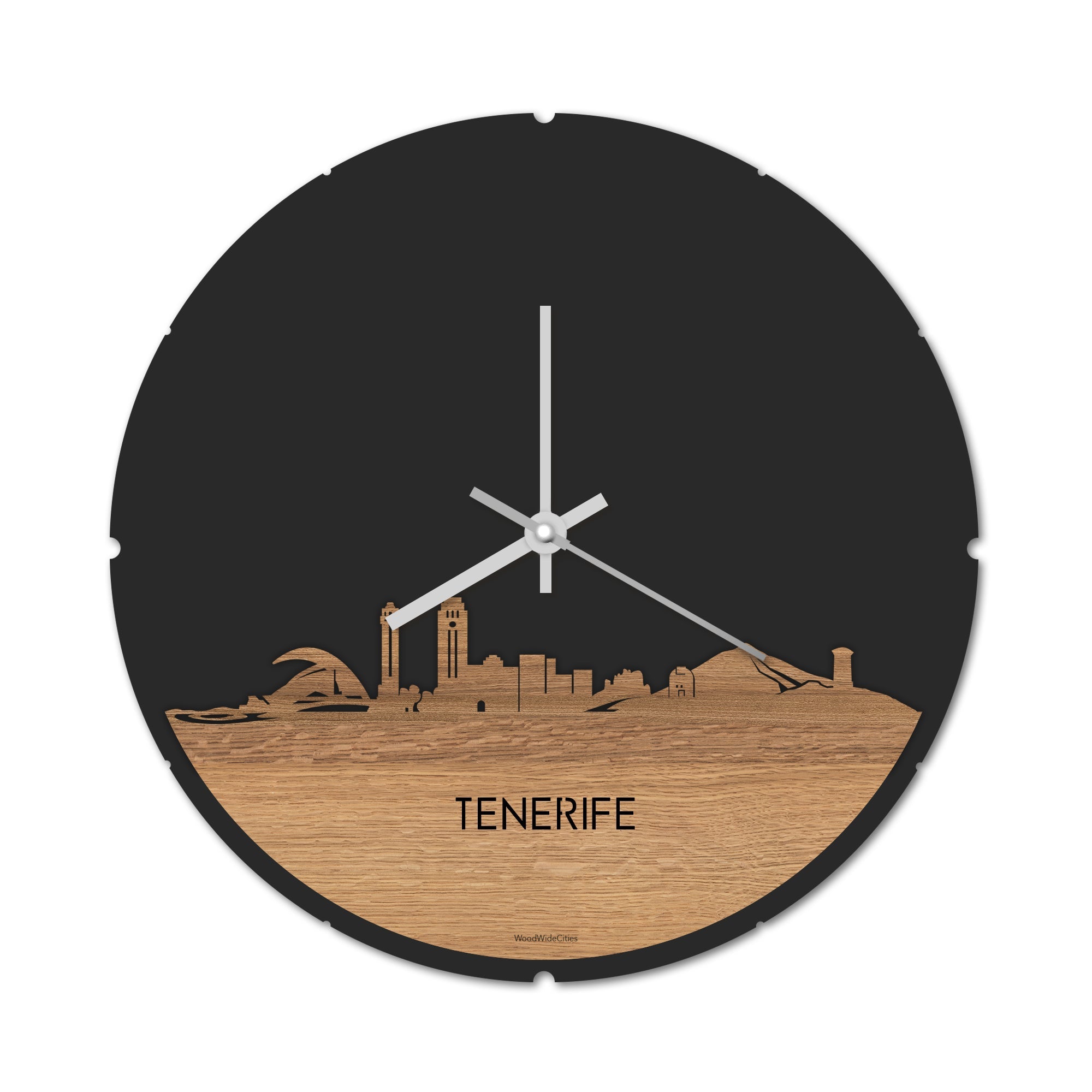 Skyline Klok Tenerife Eiken houten cadeau decoratie relatiegeschenk van WoodWideCities