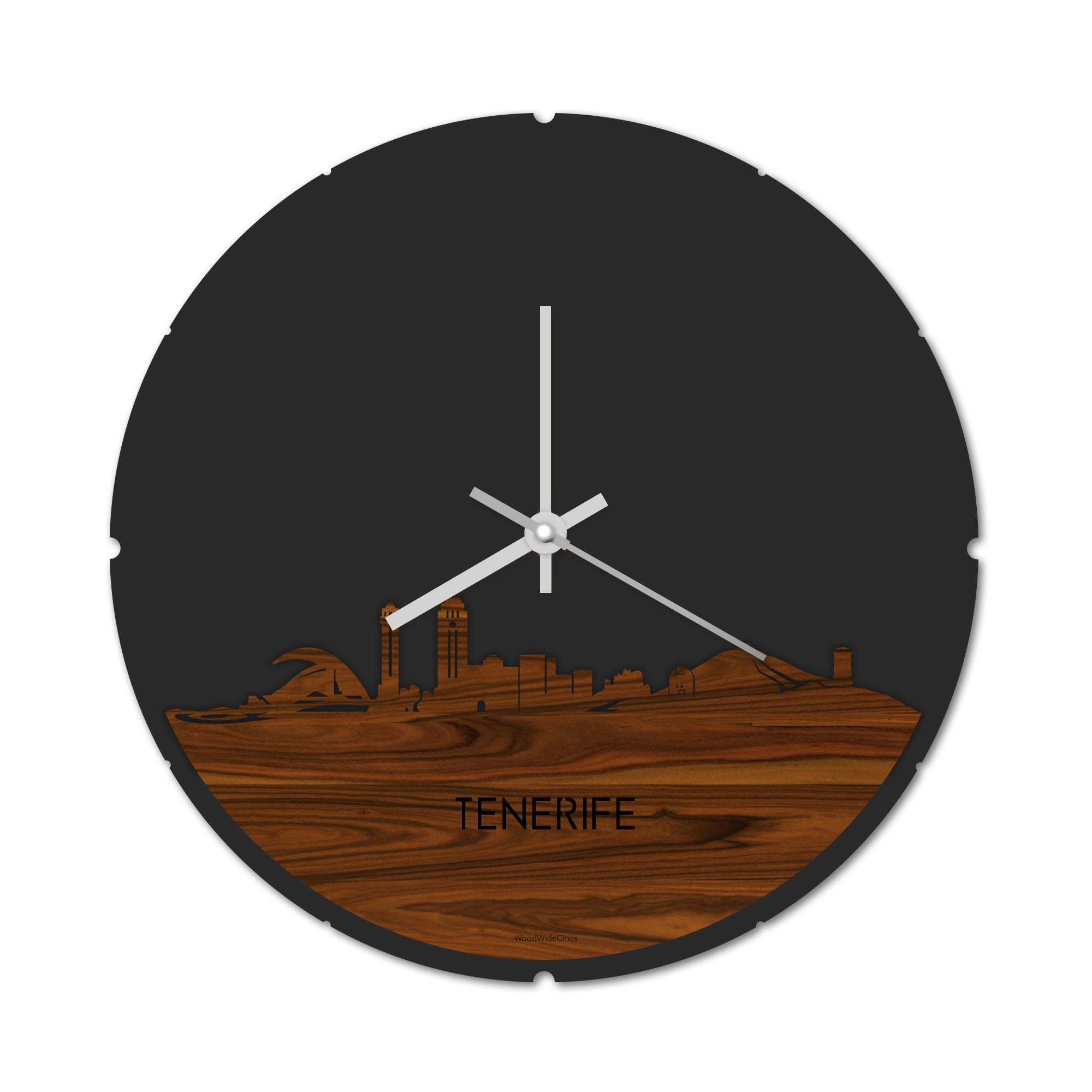 Skyline Klok Rond Tenerife Palissander houten cadeau decoratie relatiegeschenk van WoodWideCities