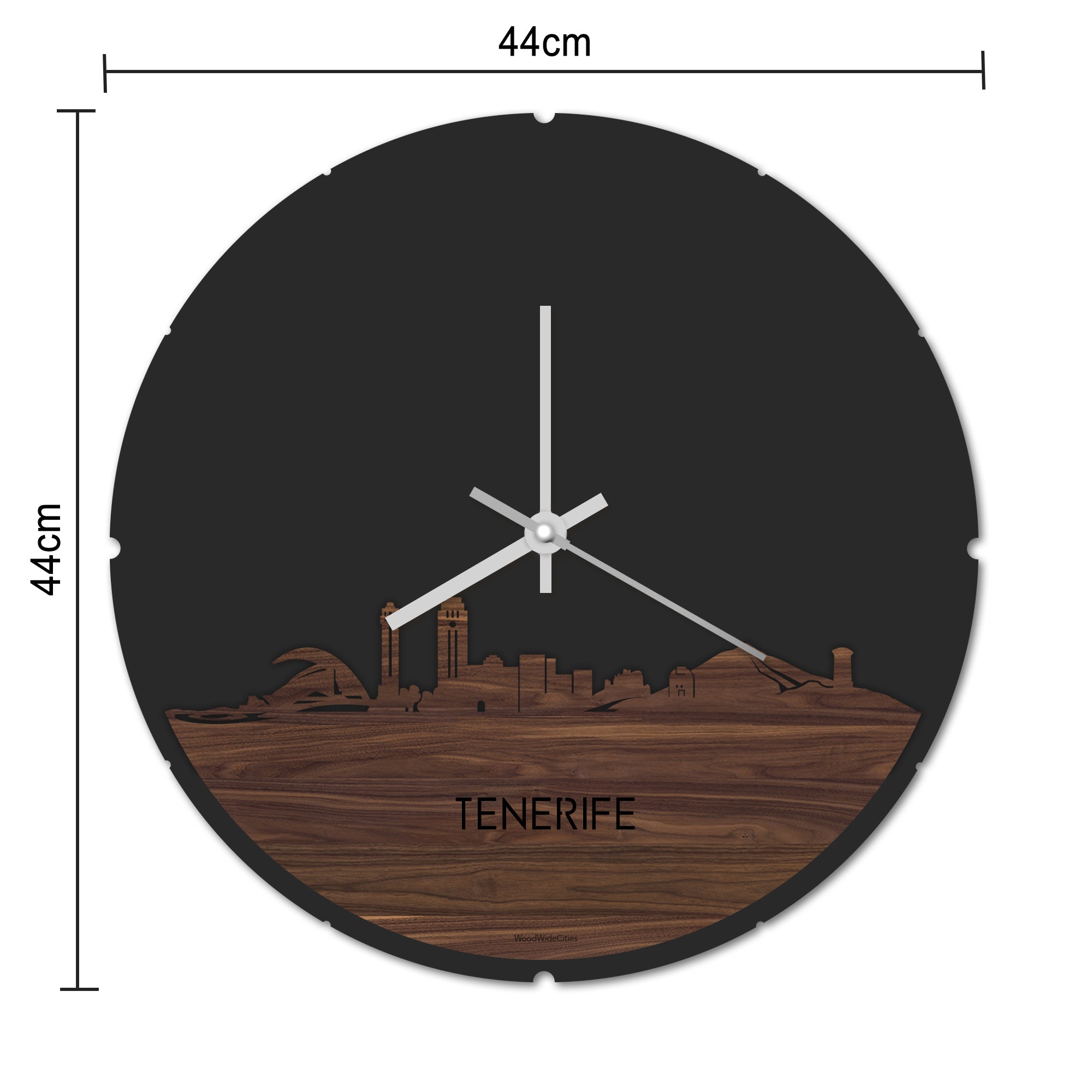 Skyline Klok Rond Tenerife Spiegel gerecycled kunststof cadeau decoratie relatiegeschenk van WoodWideCities