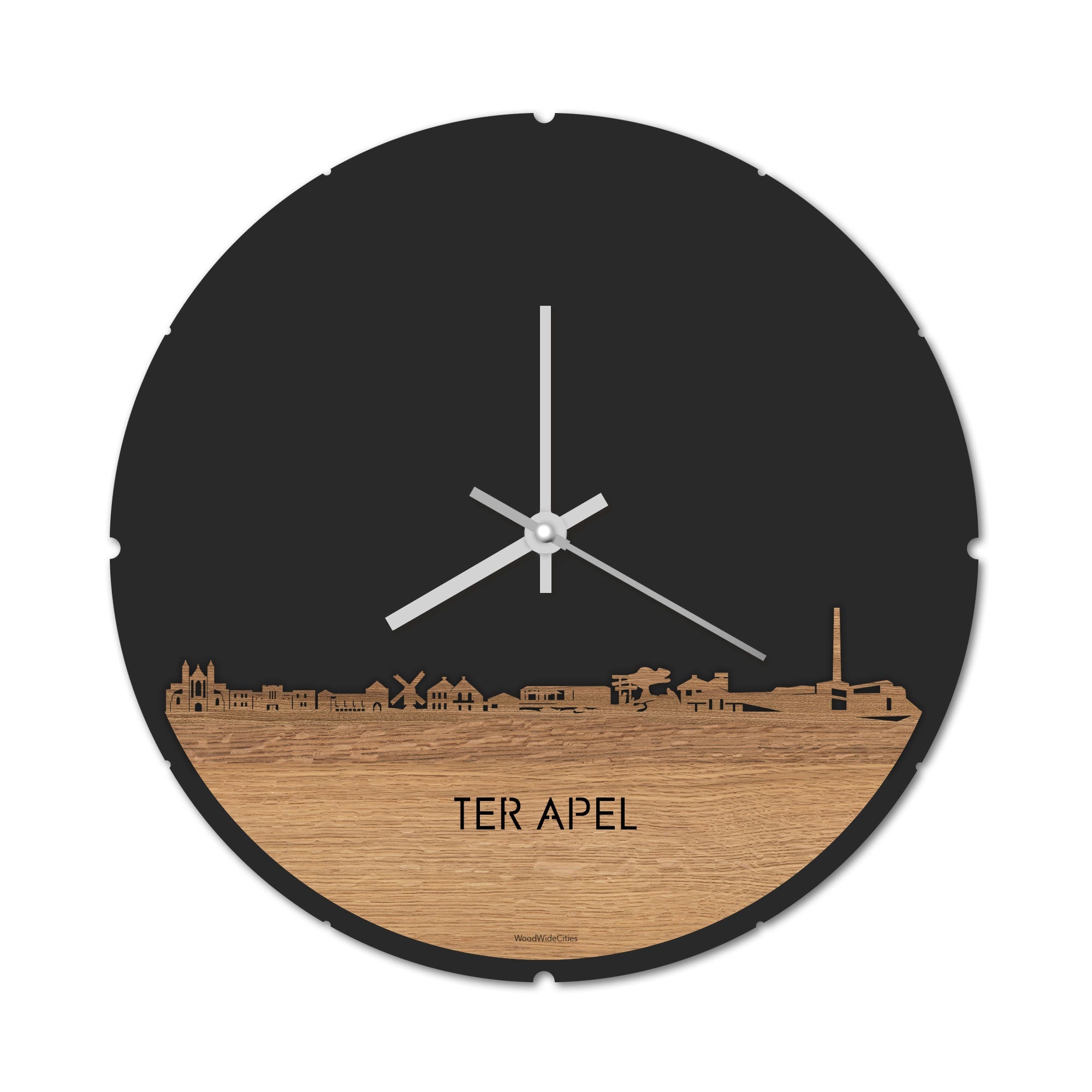 Skyline Klok Ter Apel Eiken houten cadeau decoratie relatiegeschenk van WoodWideCities