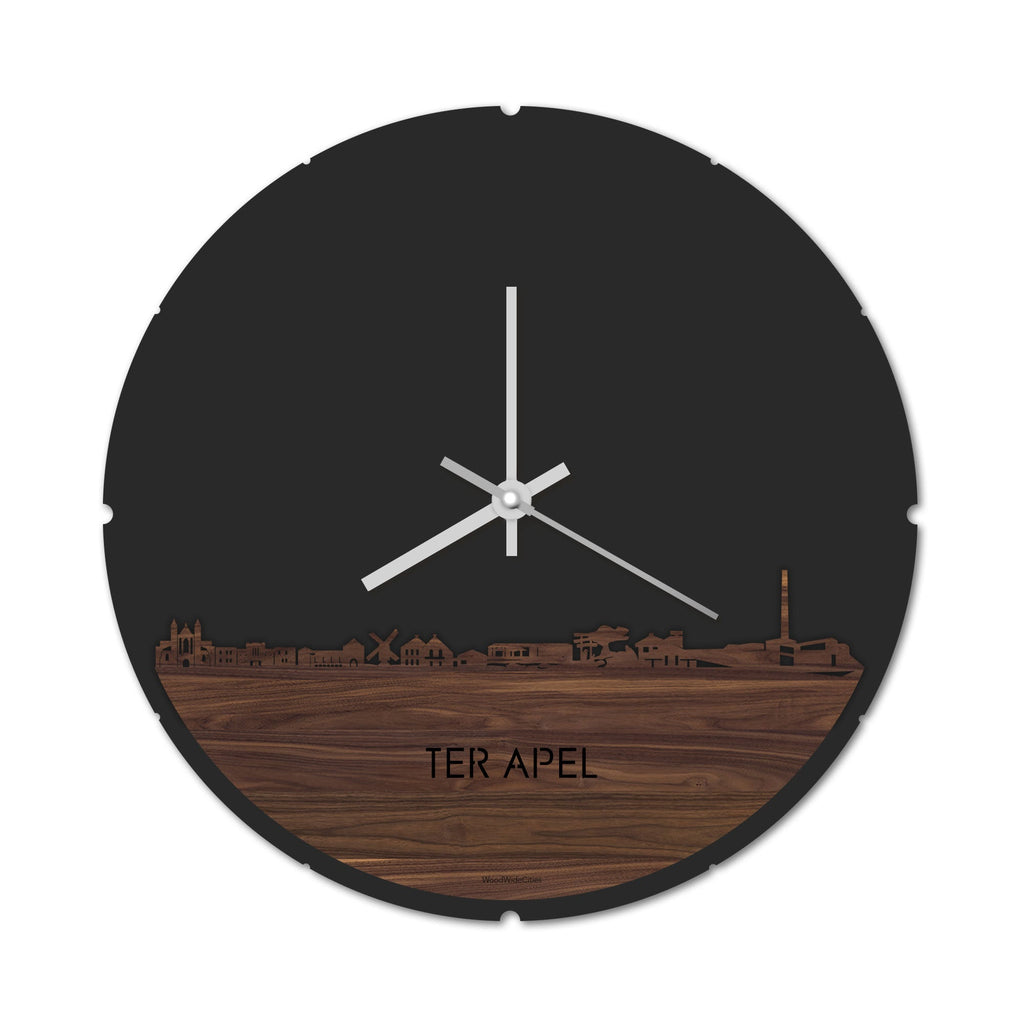 Skyline Klok Rond Ter Apel Noten houten cadeau decoratie relatiegeschenk van WoodWideCities