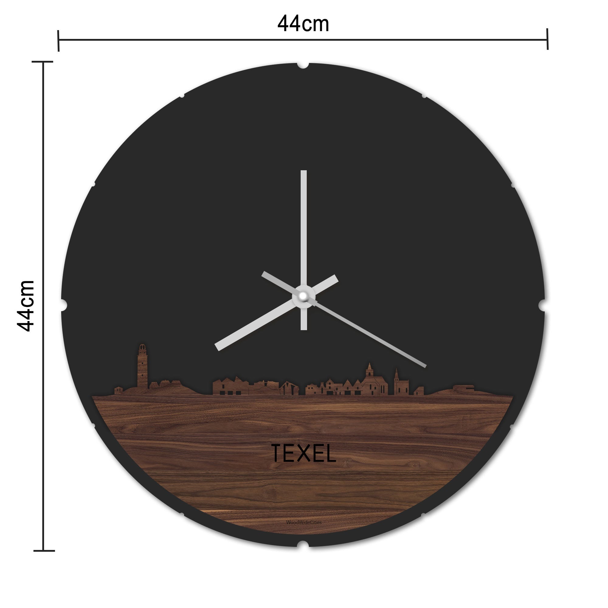 Skyline Klok Rond Texel Bamboe houten cadeau decoratie relatiegeschenk van WoodWideCities