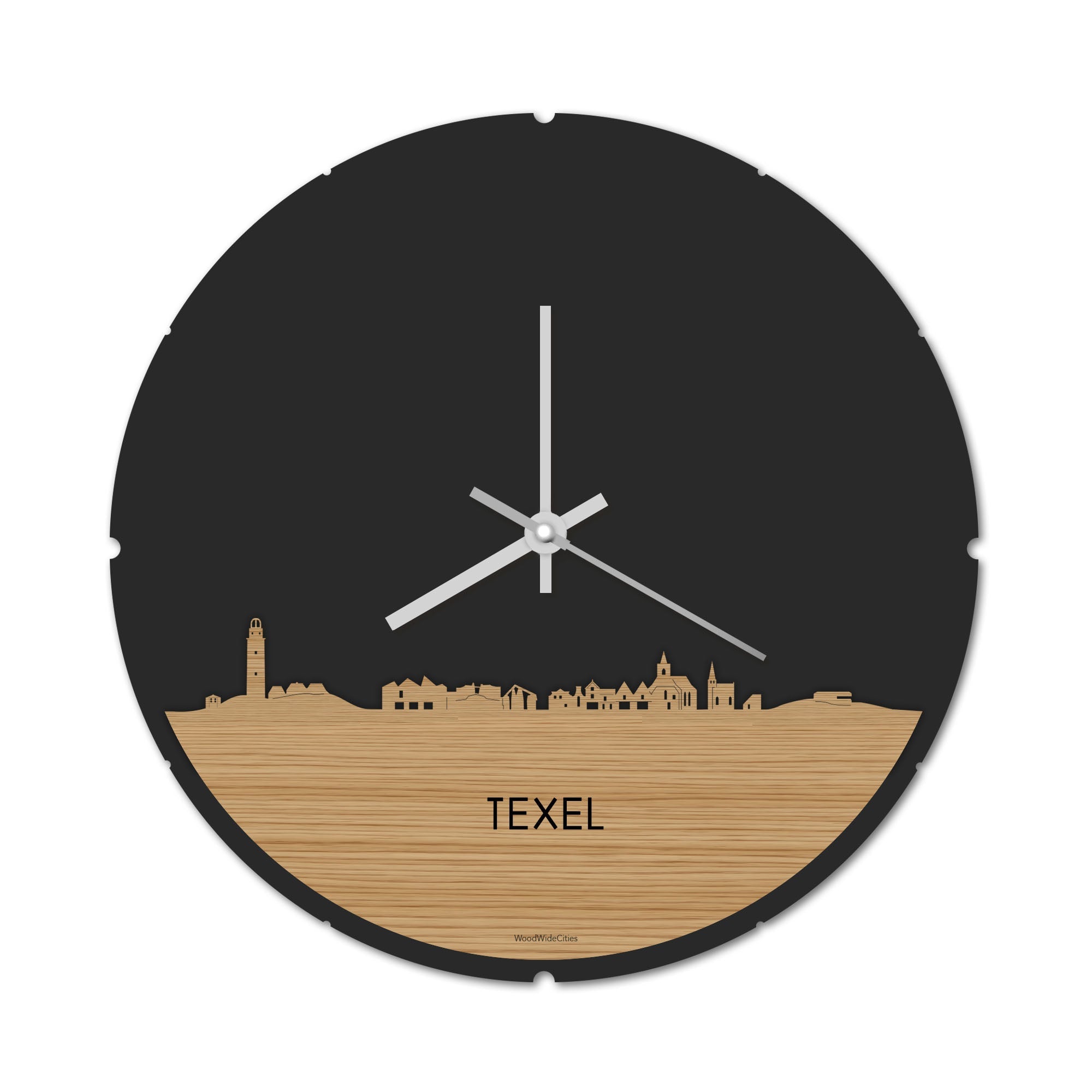 Skyline Klok Rond Texel Bamboe houten cadeau decoratie relatiegeschenk van WoodWideCities