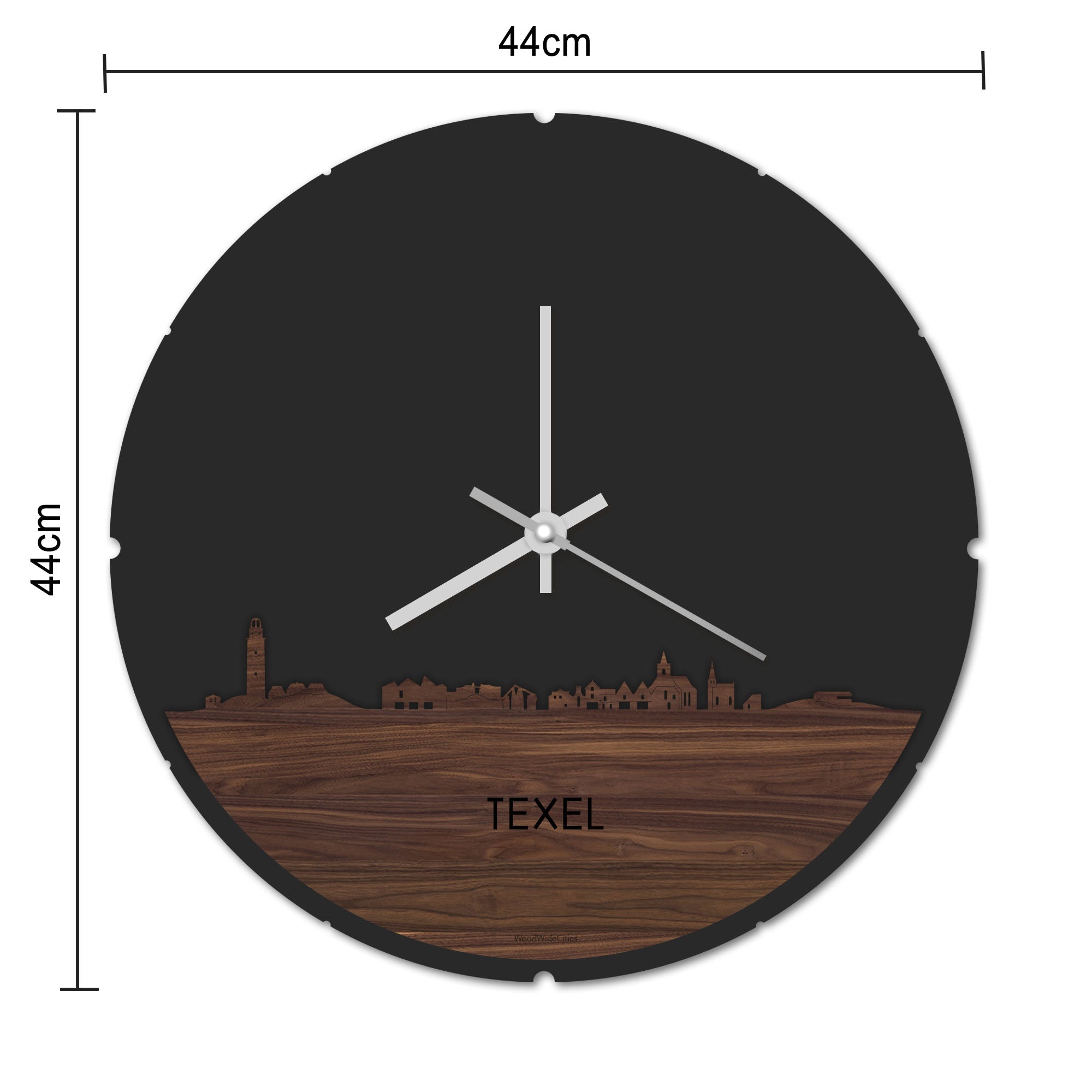 Skyline Klok Rond Texel Palissander Palissander houten cadeau decoratie relatiegeschenk van WoodWideCities