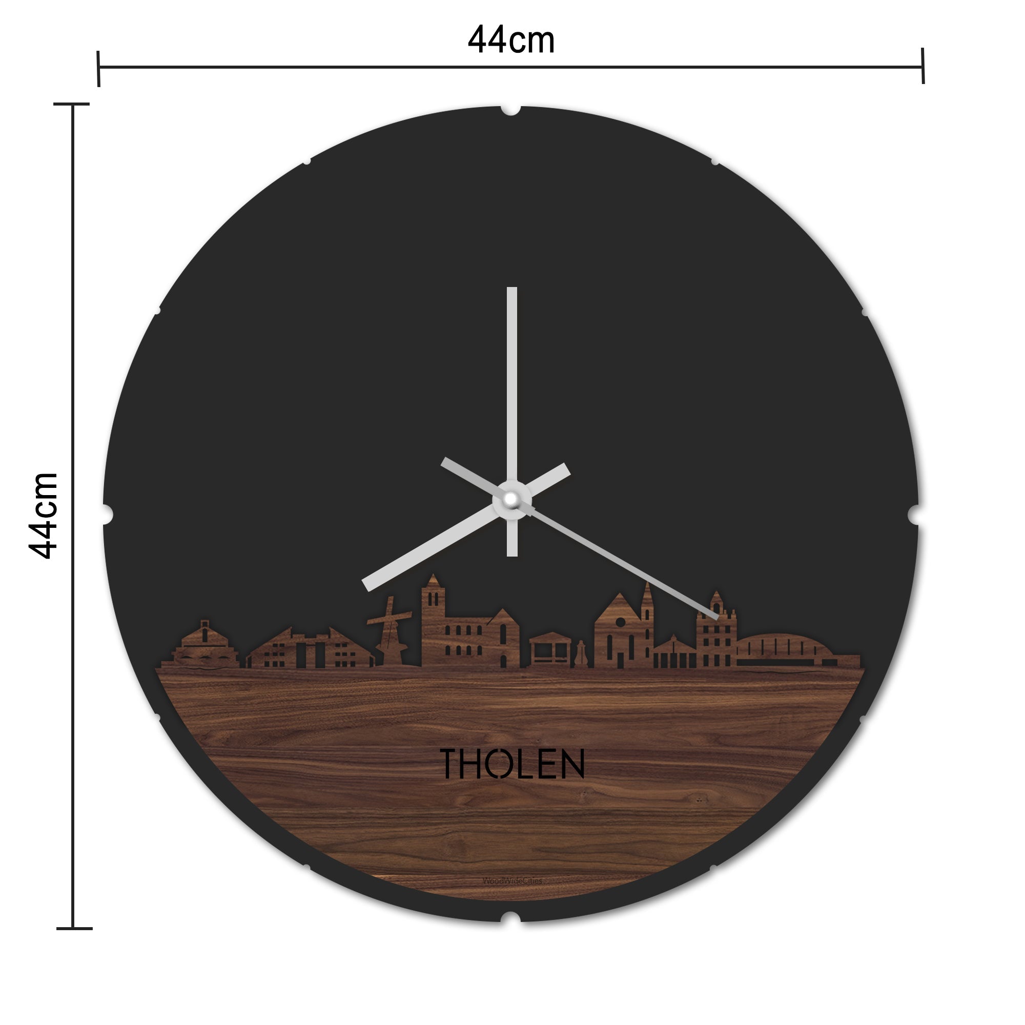 Skyline Klok Rond Tholen Bamboe houten cadeau decoratie relatiegeschenk van WoodWideCities