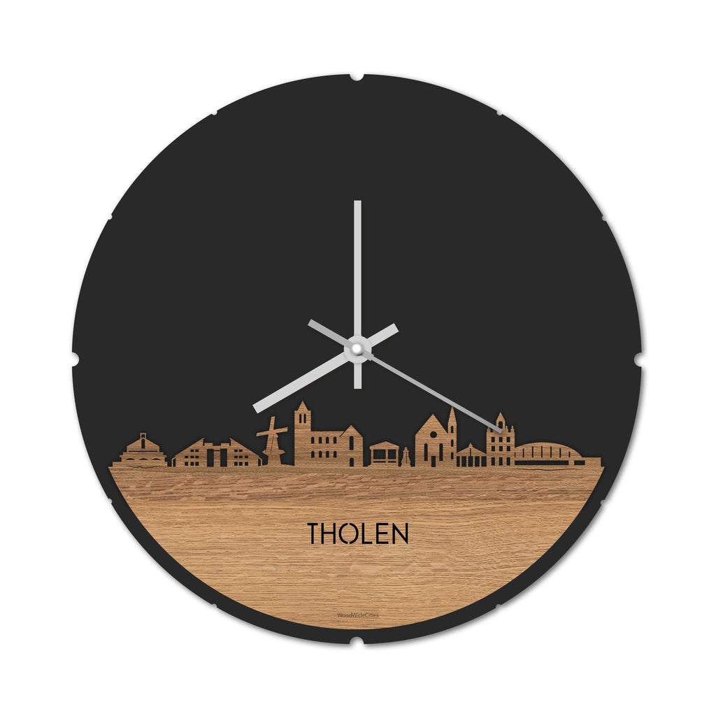 Skyline Klok Tholen Eiken houten cadeau decoratie relatiegeschenk van WoodWideCities